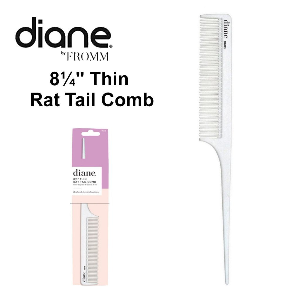 Diane Comb, 8¼" Thin Rat Tail Comb, White (D6113)