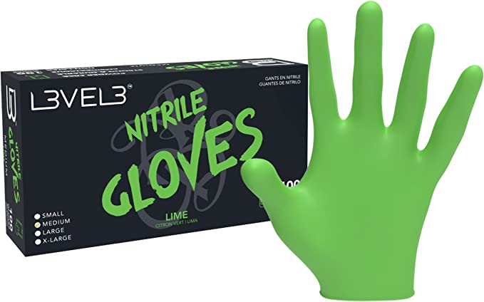 L3VEL3 - Nitrile Gloves (100 Pack) - LIME (S, M, L, XL)