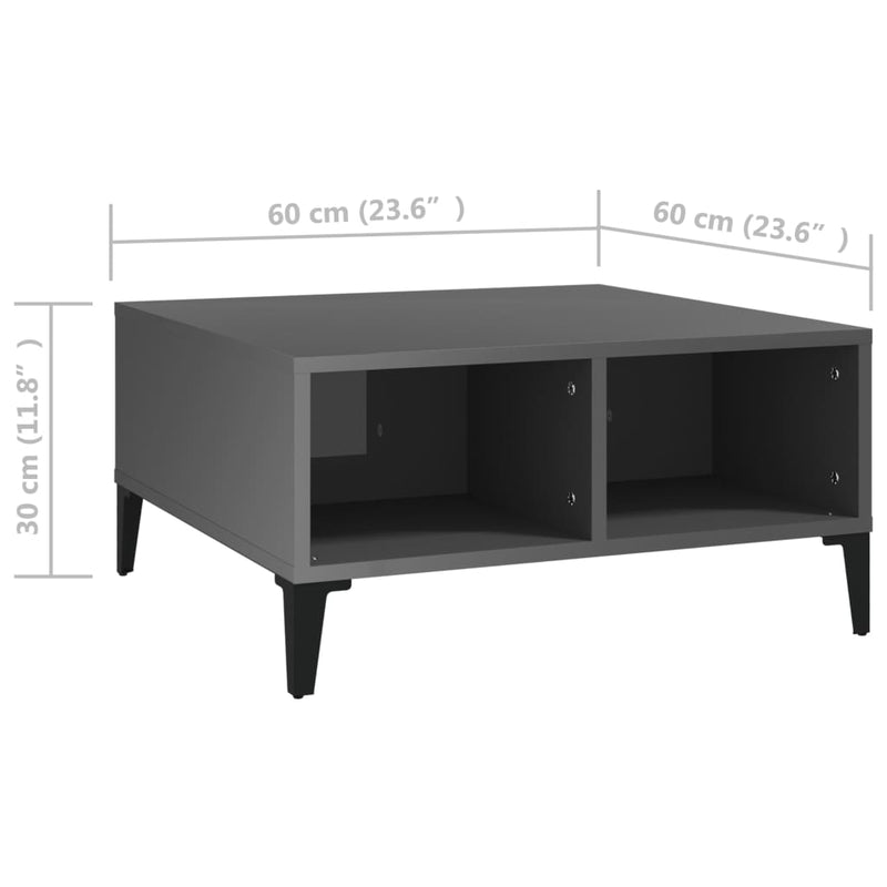 Coffee Table High Gloss Grey 60x60x30 cm Chipboard