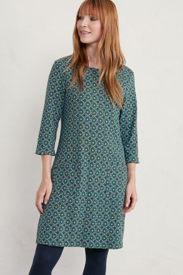 Seasalt Print Makers Dress Geo Line Deep Teal