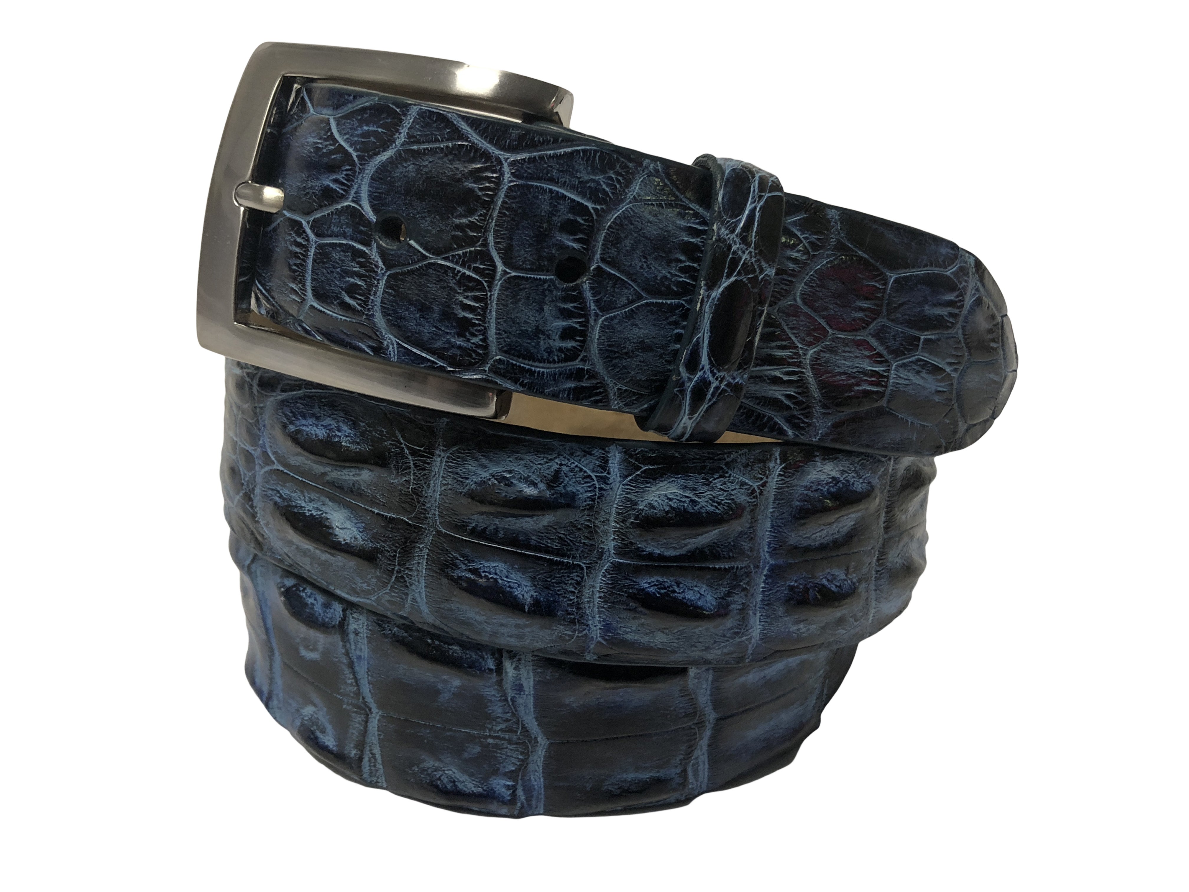 Alligator Calf Duo-Skin Handpainted Belt Blue/Black/Navy 36 / 35mm (1.375”)