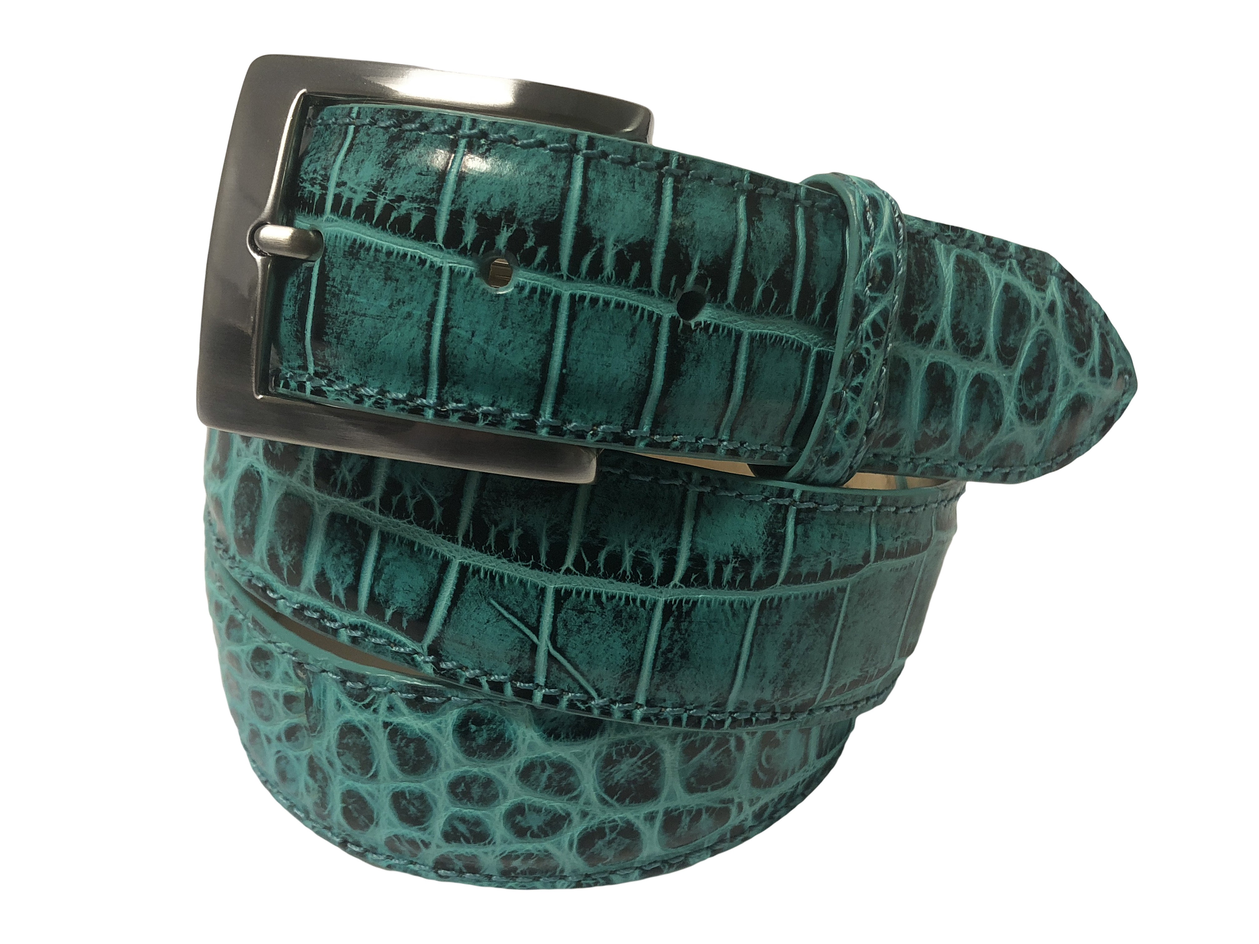 Hand-colored crocodile belt, red