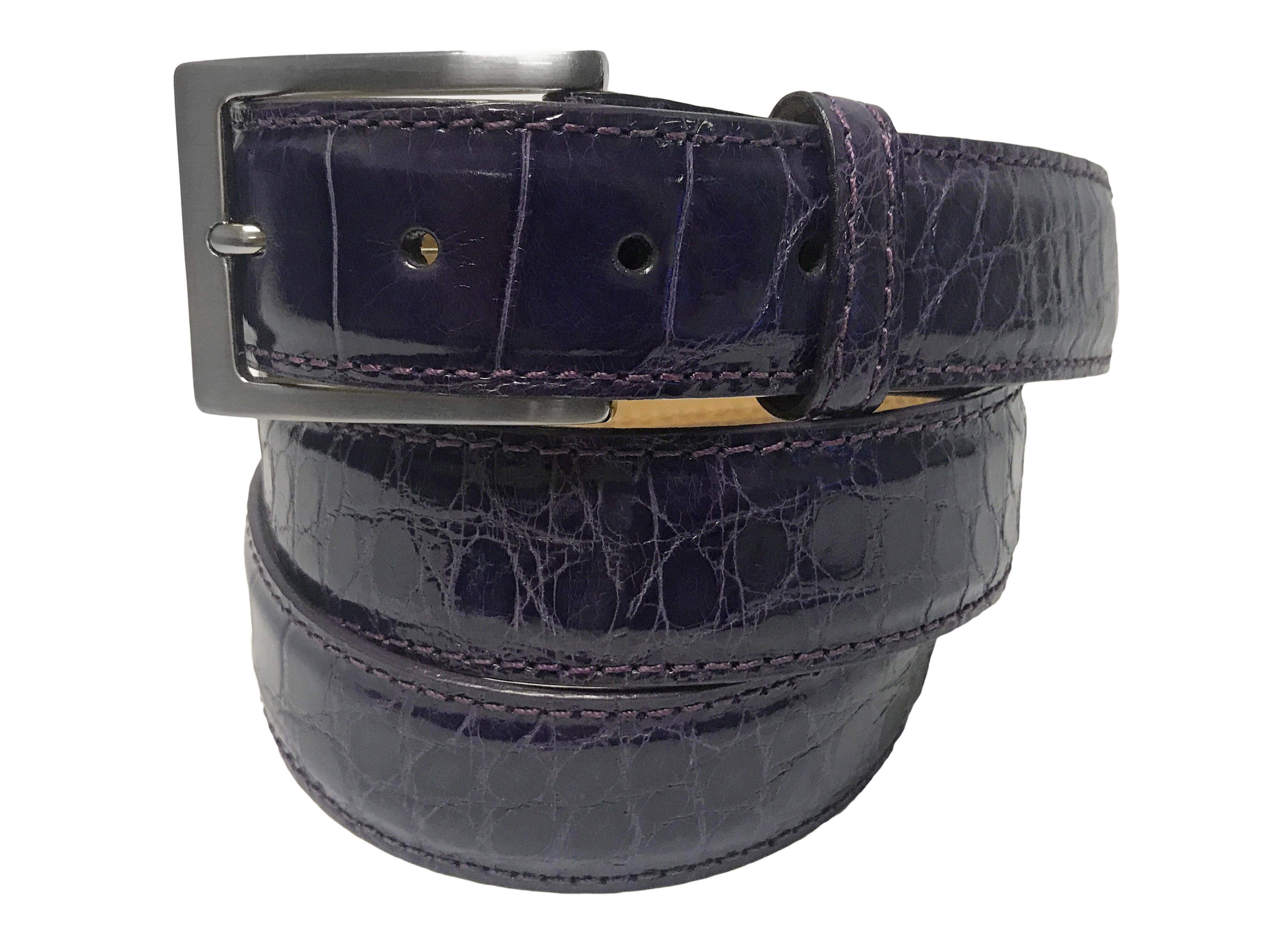 Navy Blue Glossy Crocodile Leather Belt 42 / 35 mm