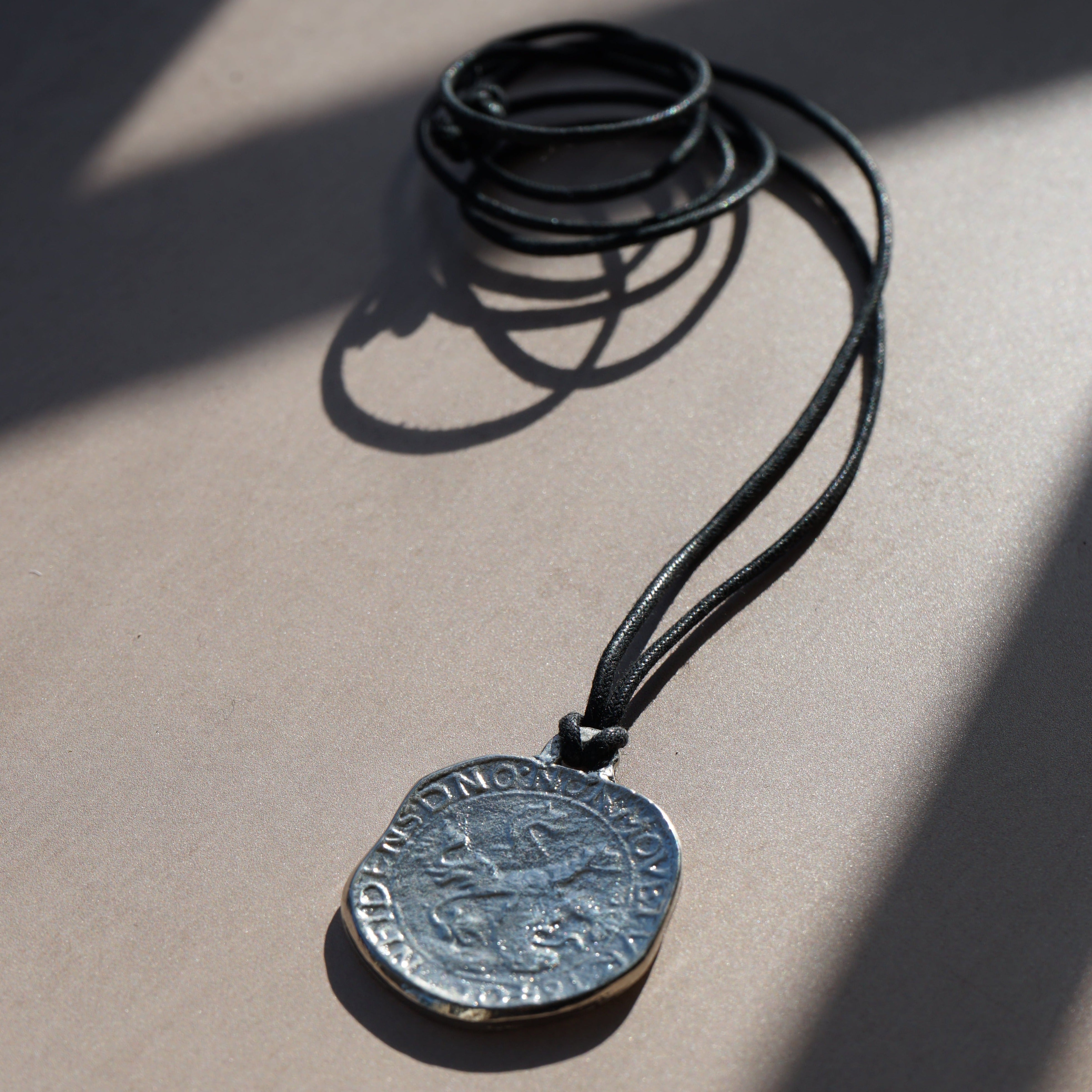 Vintage Grecian Coin Cord Necklace - Silver - Orelia Vintage