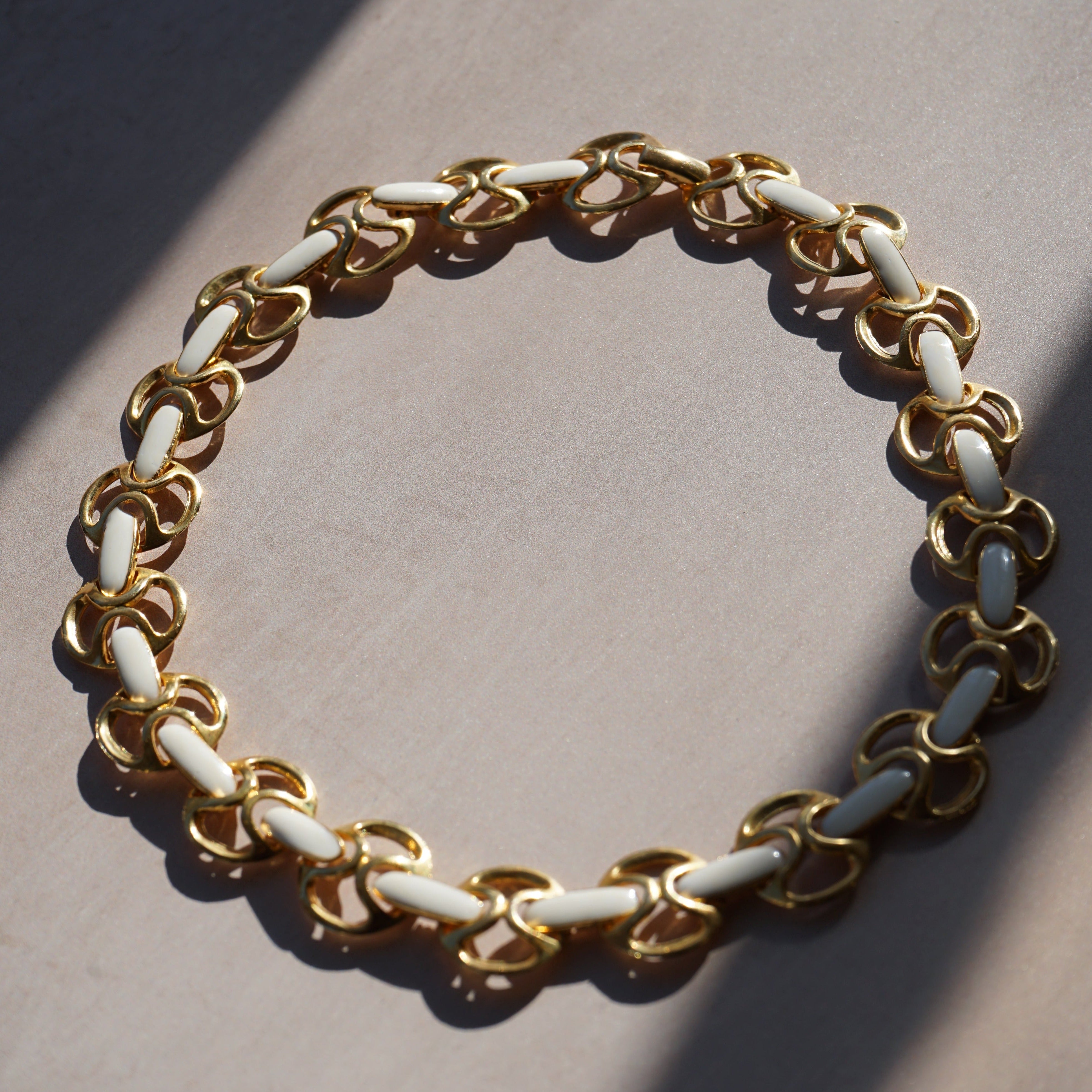 Vintage Round Link & Enamel Collar Necklace - Orelia Vintage