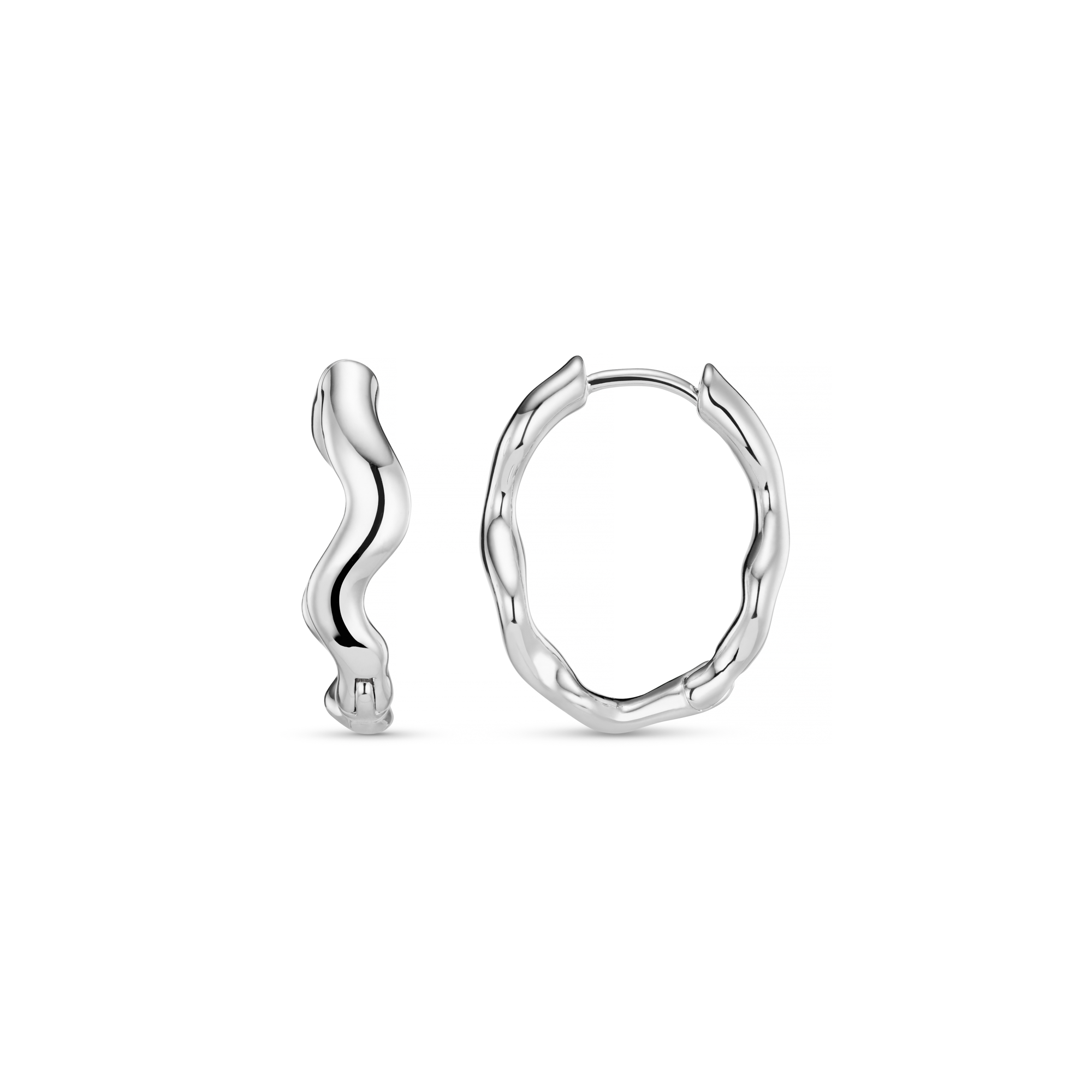 Organic Wave Huggie Hoop Earrings - Silver - Orelia London