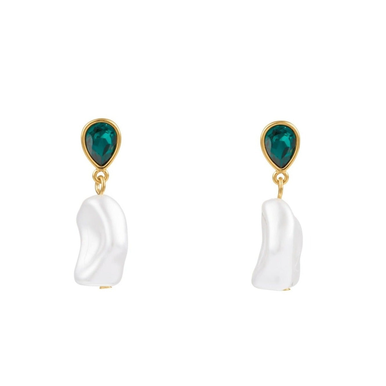 Emerald Teardrop & Pearl Earrings Made With Swarovski Crystals - Orelia London