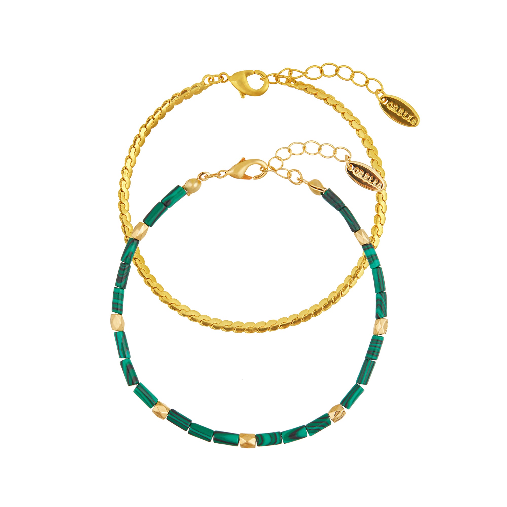 Malachite & Chain 2-Row Bracelet - Orelia London