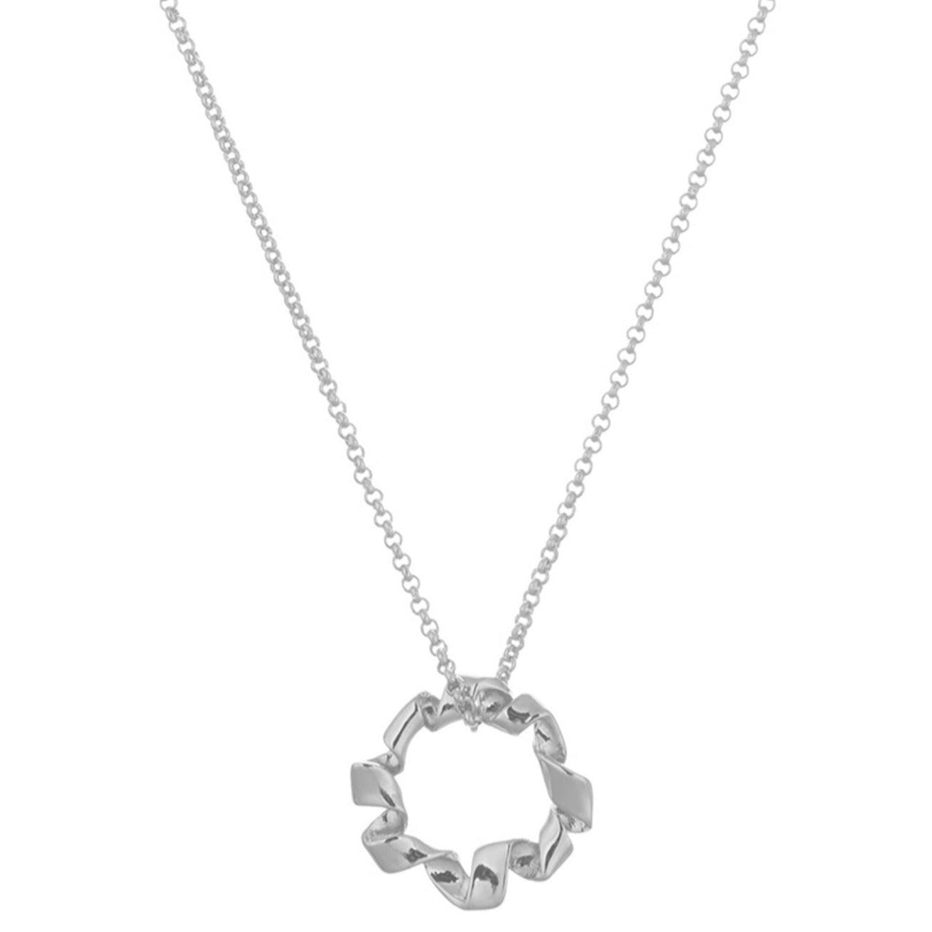 Ribbon Twist Open Circle Necklace - Silver - Orelia London