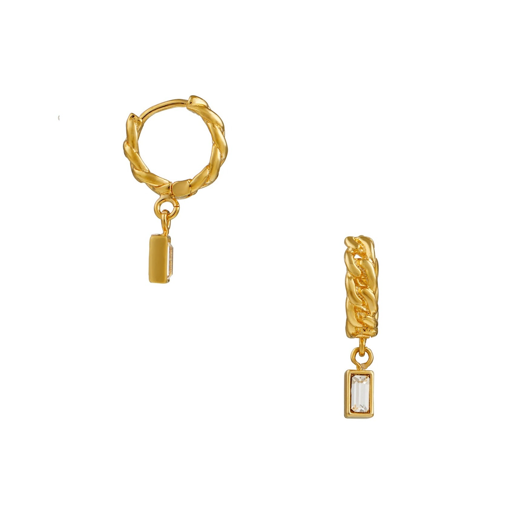 Baguette & Chain Huggie Hoop Earrings Made With Swarovski Crystals - Gold - Orelia London