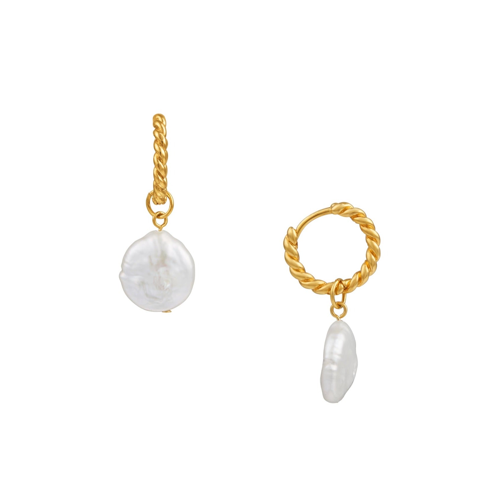 Flat Pearl & Rope Hoop Earrings - Gold - Orelia London