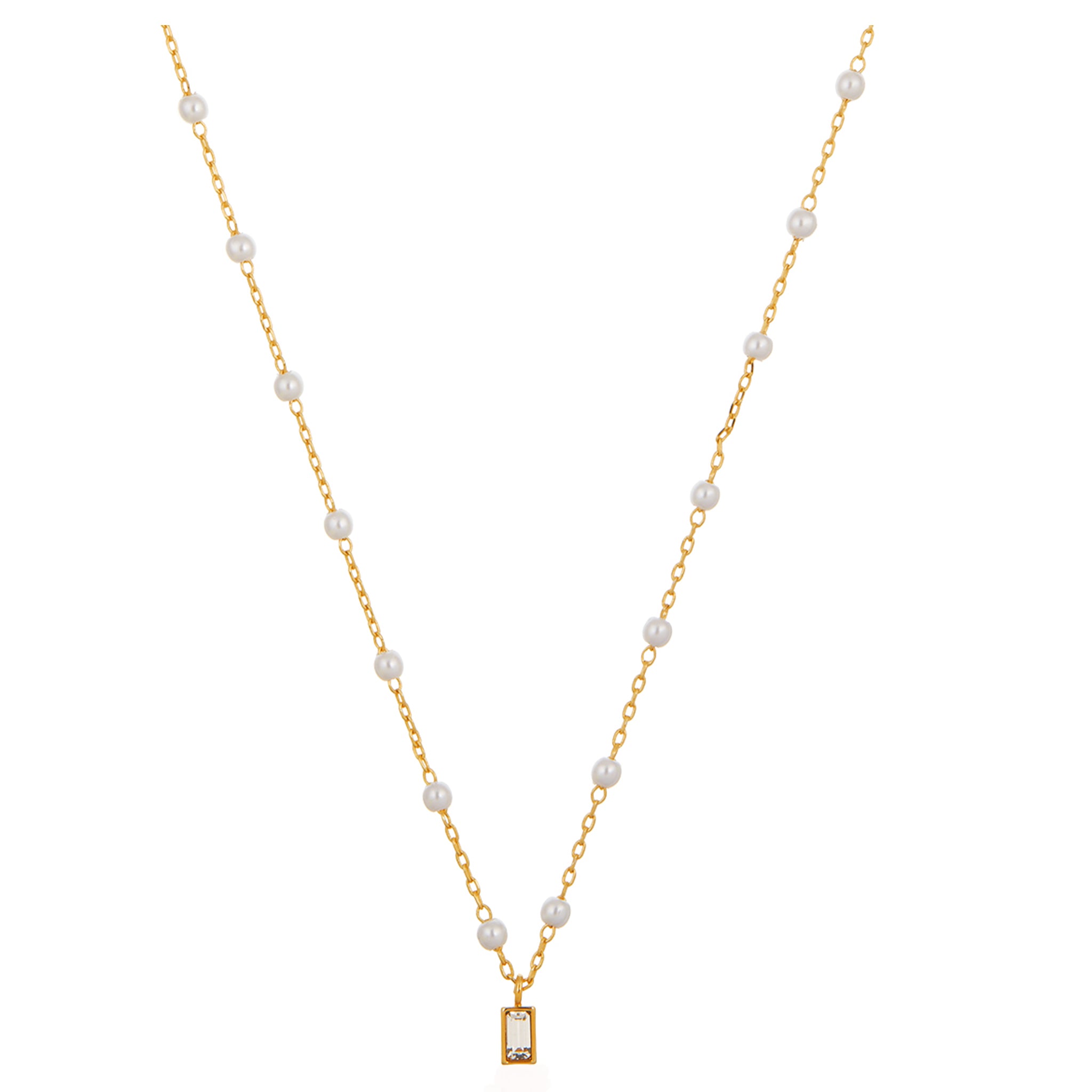 Mini Baguette & Pearl Necklace Made With Swarovski Crystals - Orelia London