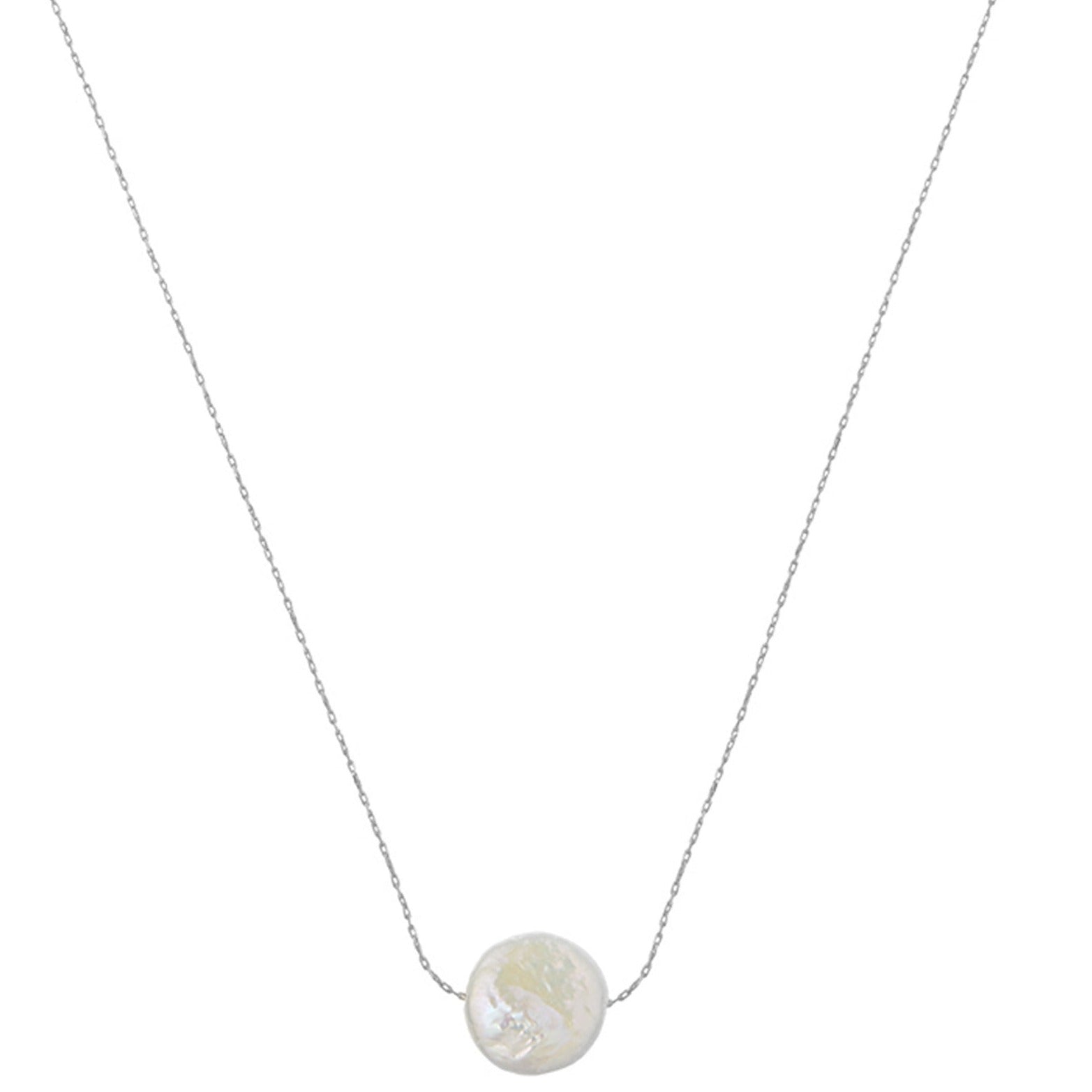 Stationed Flat Pearl Collar Necklace - Silver - Orelia London