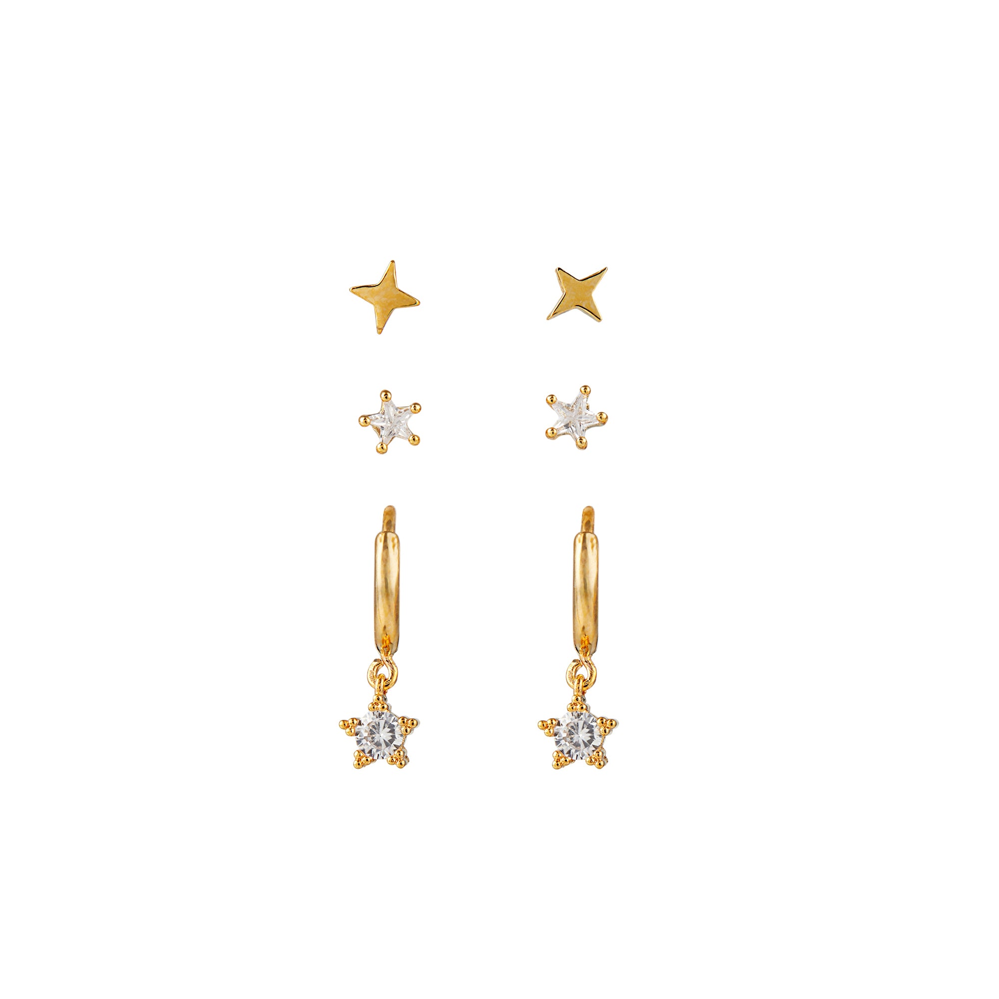 Crystal Star Huggie Hoop & Stud Earrings Pack - Gold - Orelia London