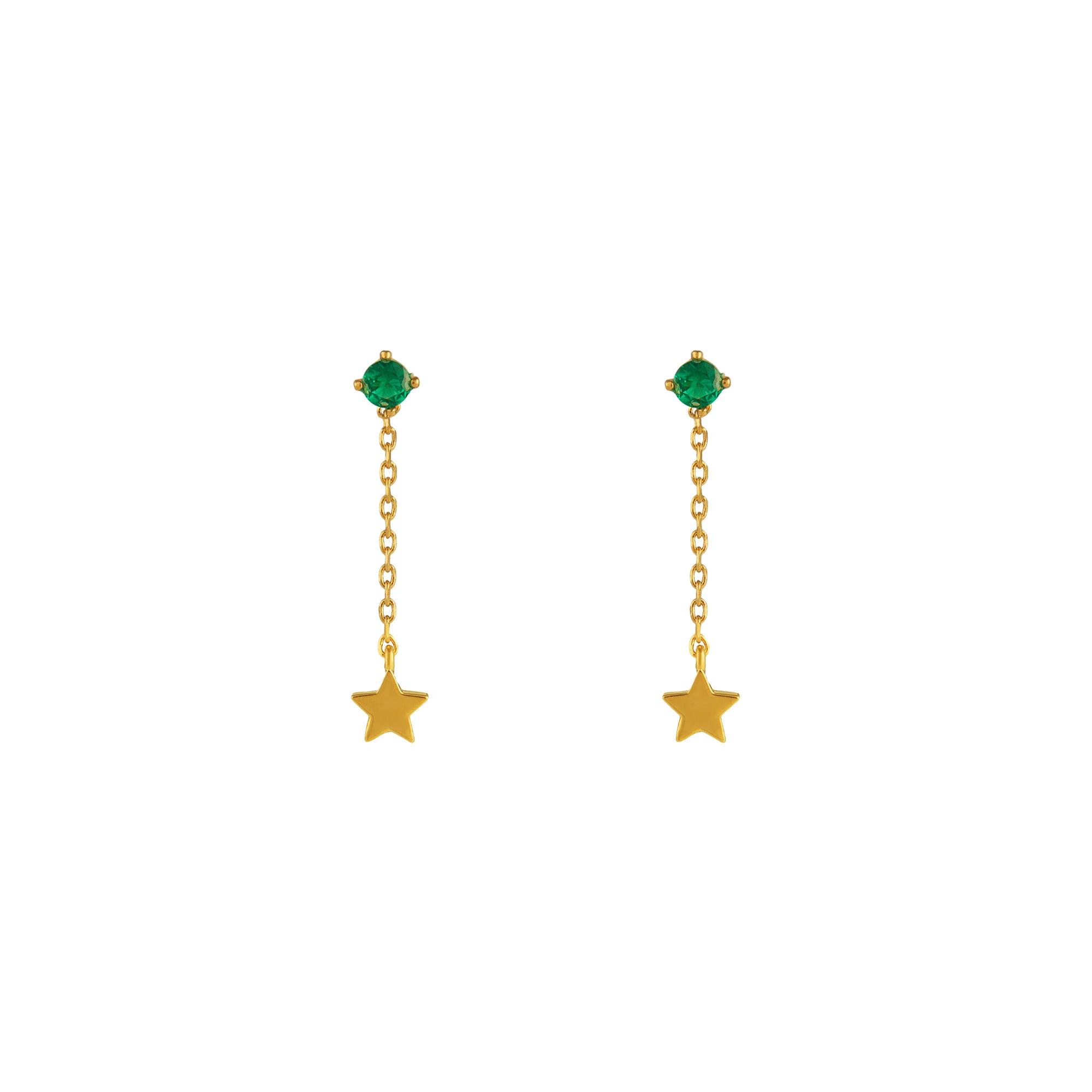 Emerald Stud & Star Chain Earrings - Orelia London