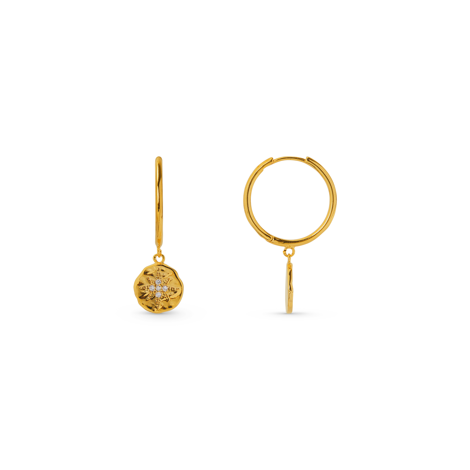 Pavé Starburst Coin Mid-Size Hoop Earrings - Orelia London