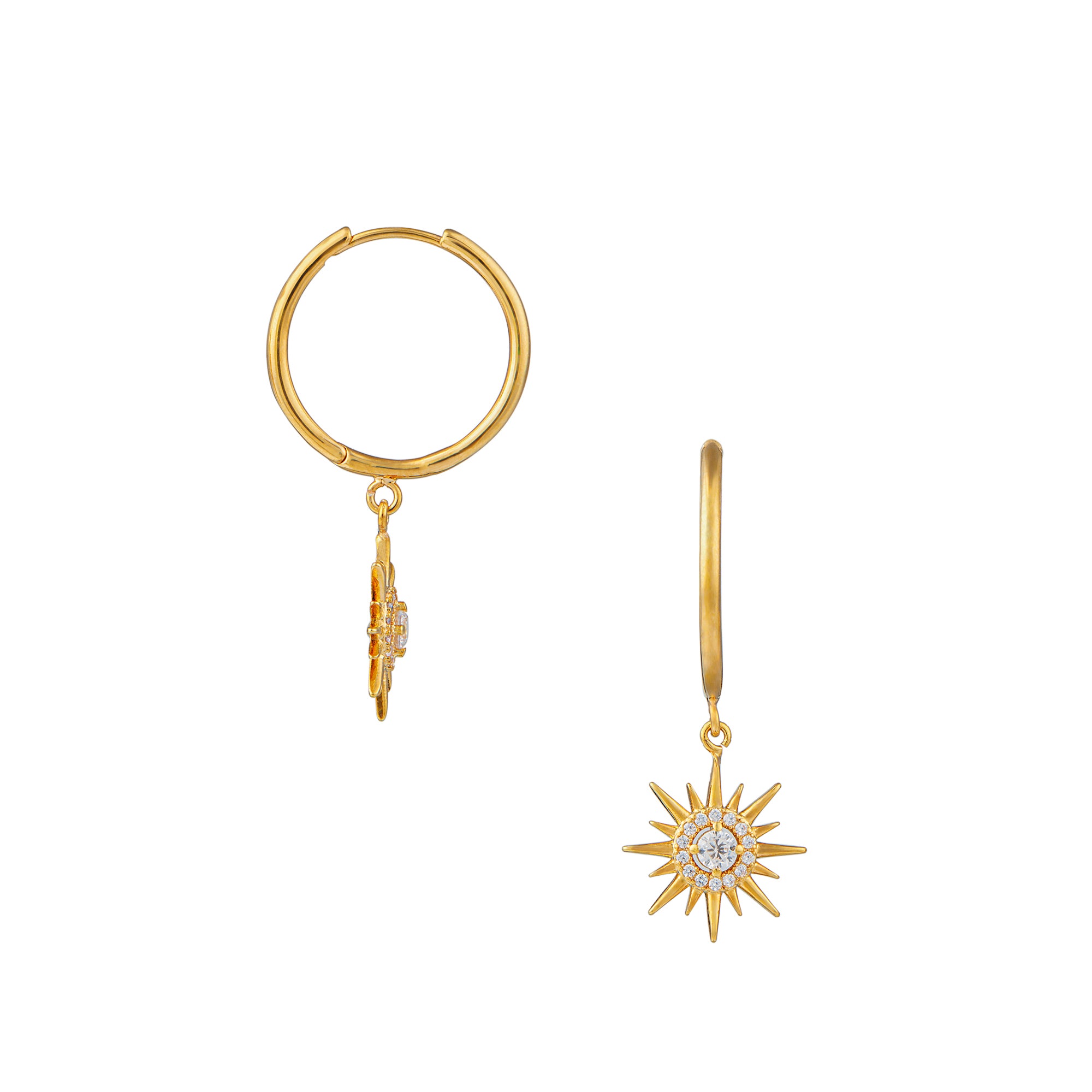 Crystal Starburst Mid-Size Hoop Earrings - Gold - Orelia London