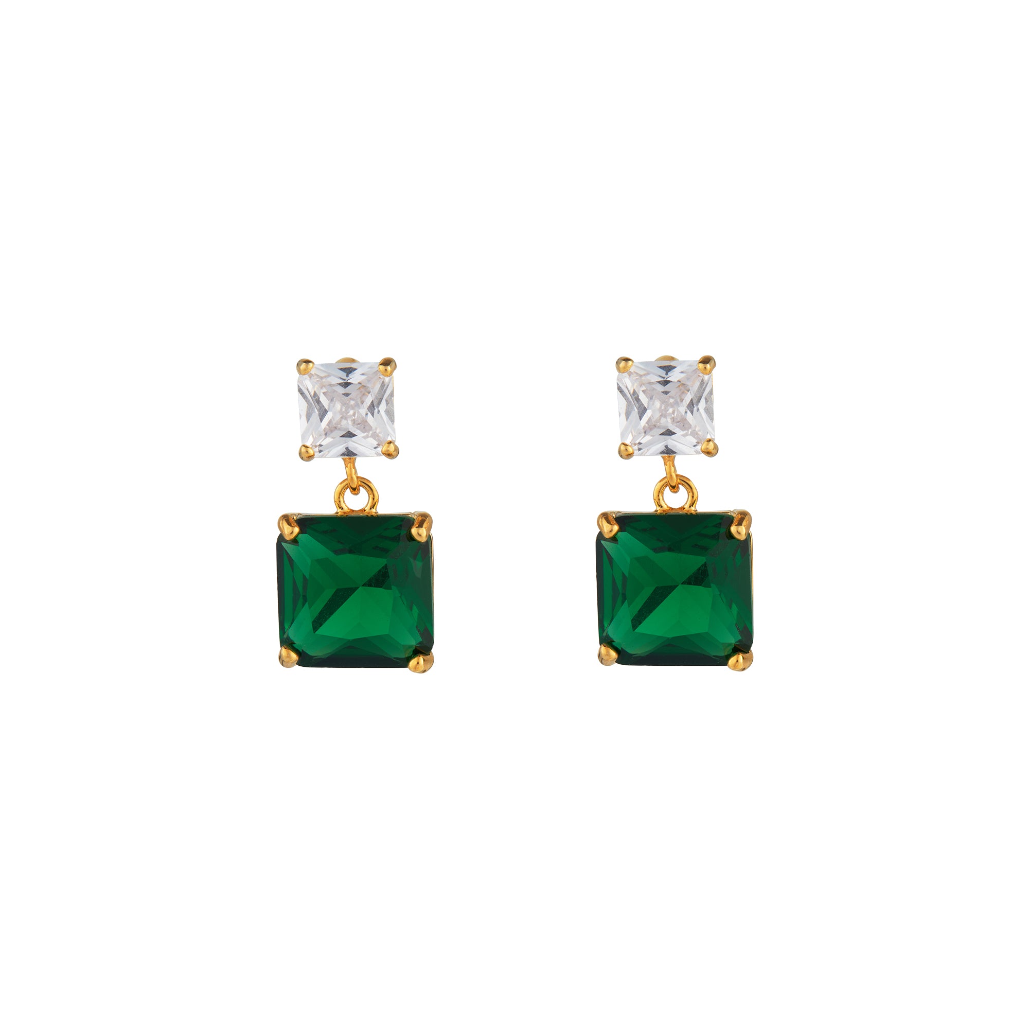 Crystal & Emerald Drop Earrings - Orelia London