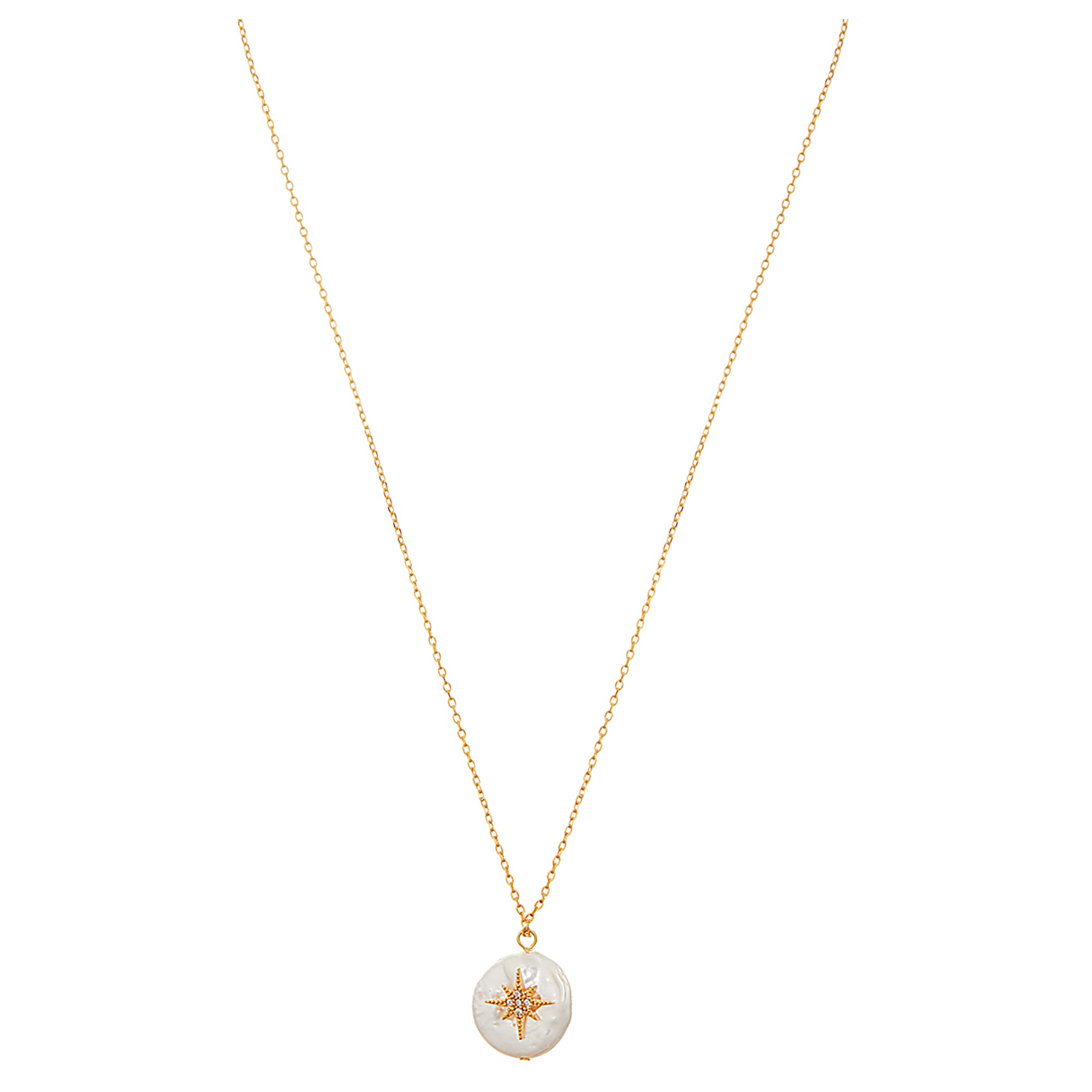 Pavé Starburst Pearl Coin Necklace - Orelia London