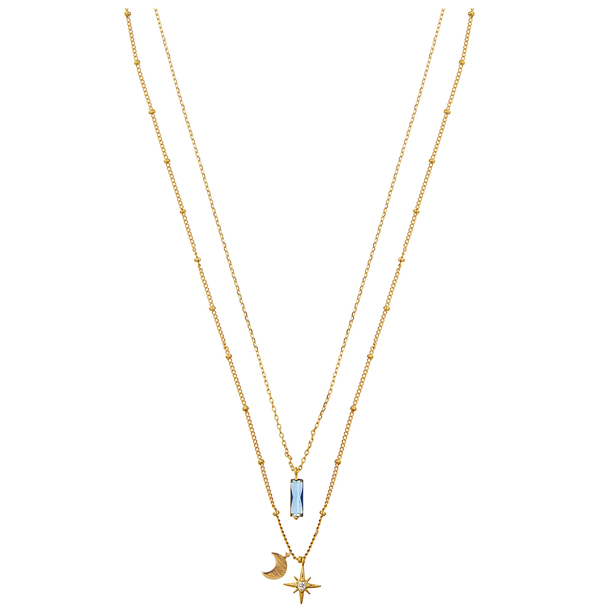 Celestial Cluster & Baguette 2-Row Necklace - Orelia London