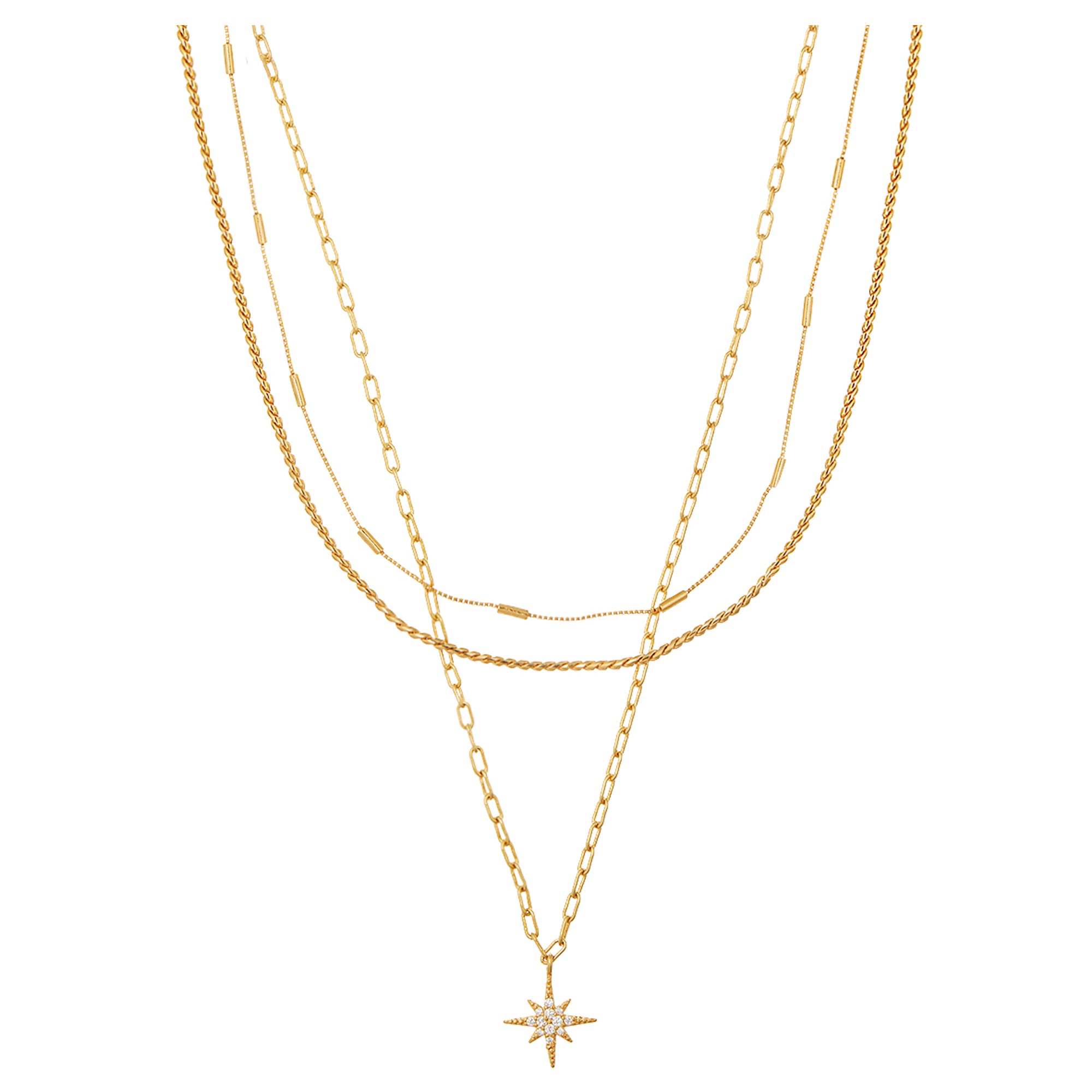 PavÃ© Starburst & Chain 3-Row Necklace - Gold - Orelia London