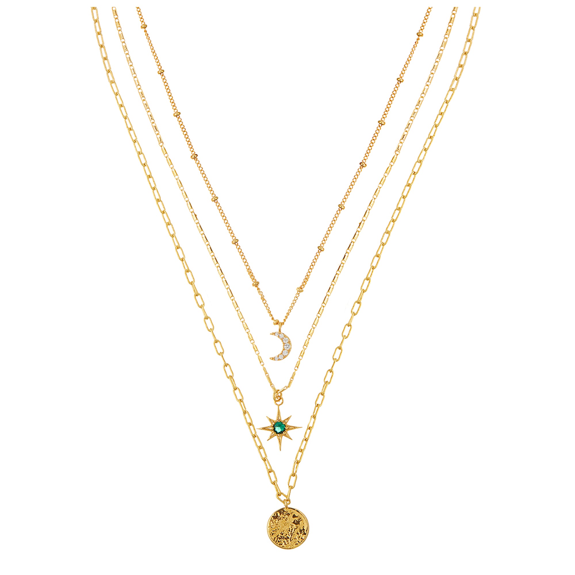 Celestial & Coin Charm 3-Row Necklace - Orelia London