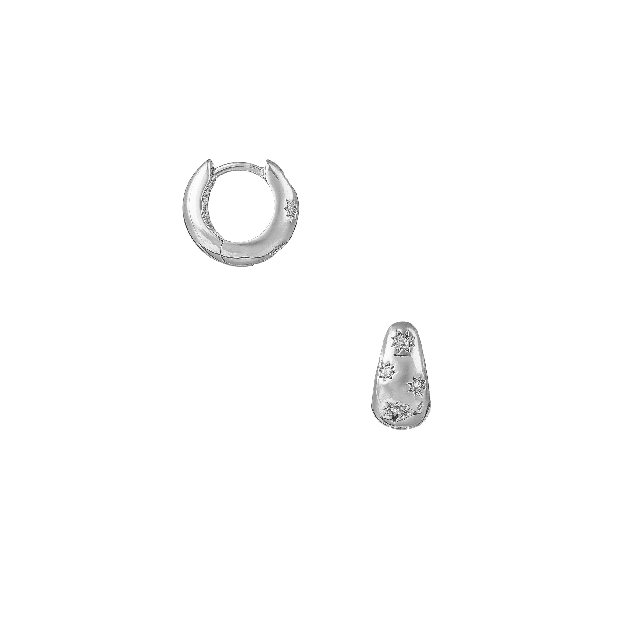 Tapered Crystal Starburst Huggie Hoop Earrings - Silver - Orelia London