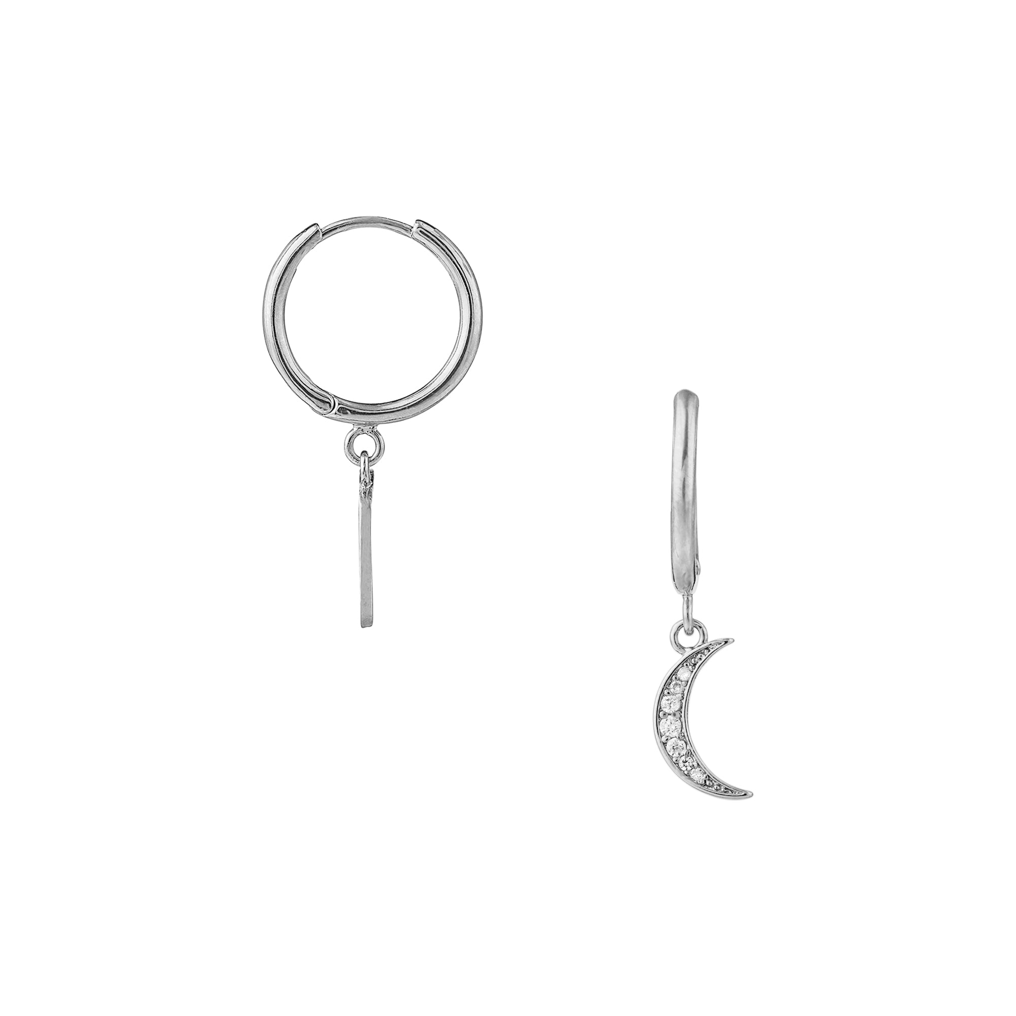 Pavé Moon Hoop Earrings - Silver - Orelia London