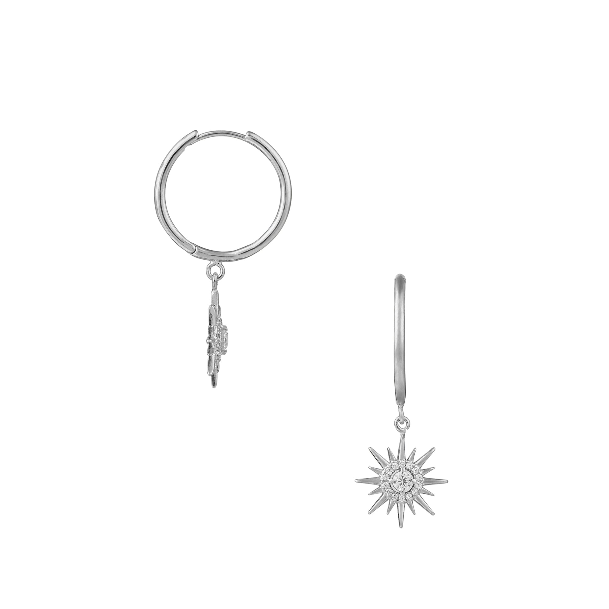 Crystal Starburst Mid-Size Hoop Earrings - Silver - Orelia London