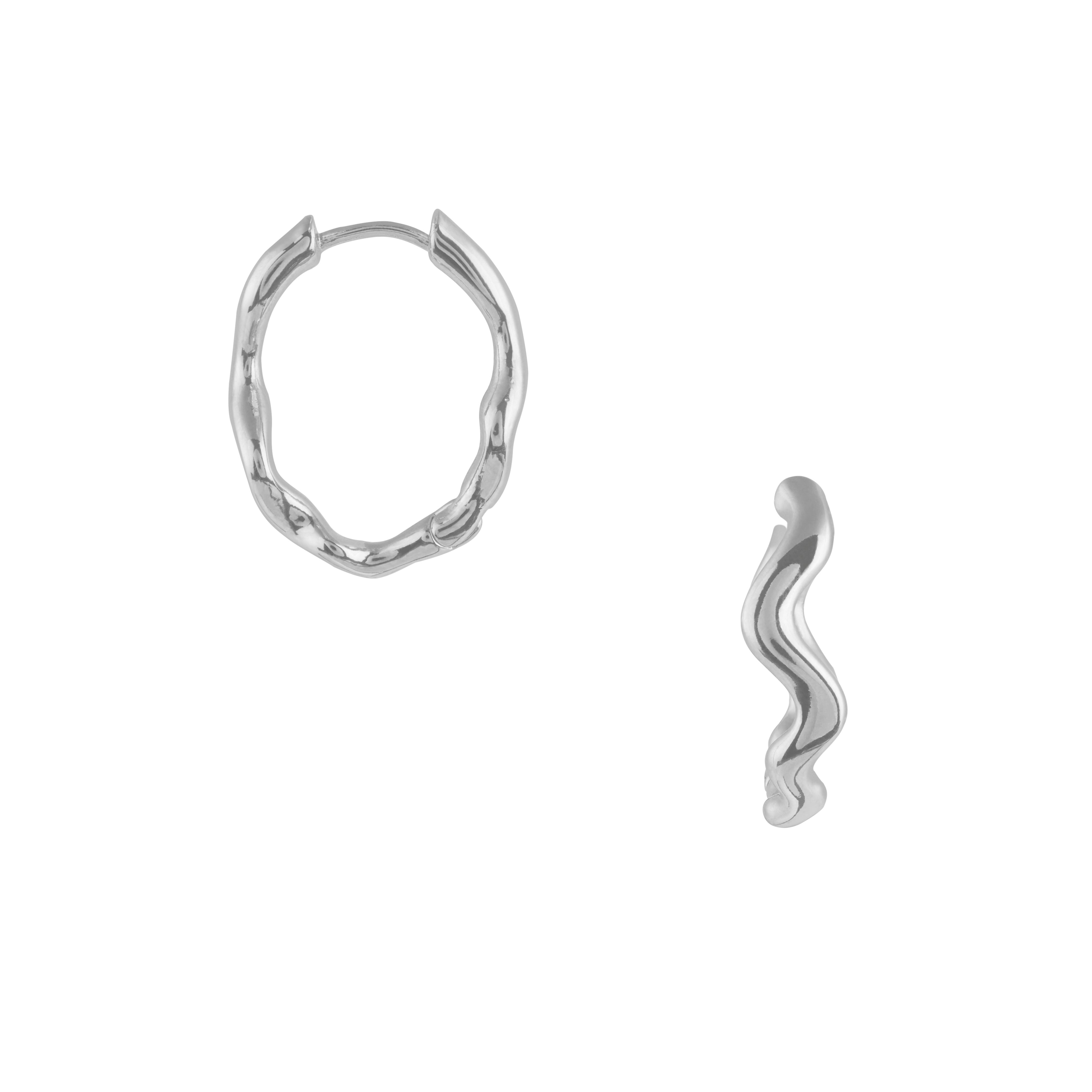 Organic Wave Oval Hoop Earrings - Silver - Orelia London