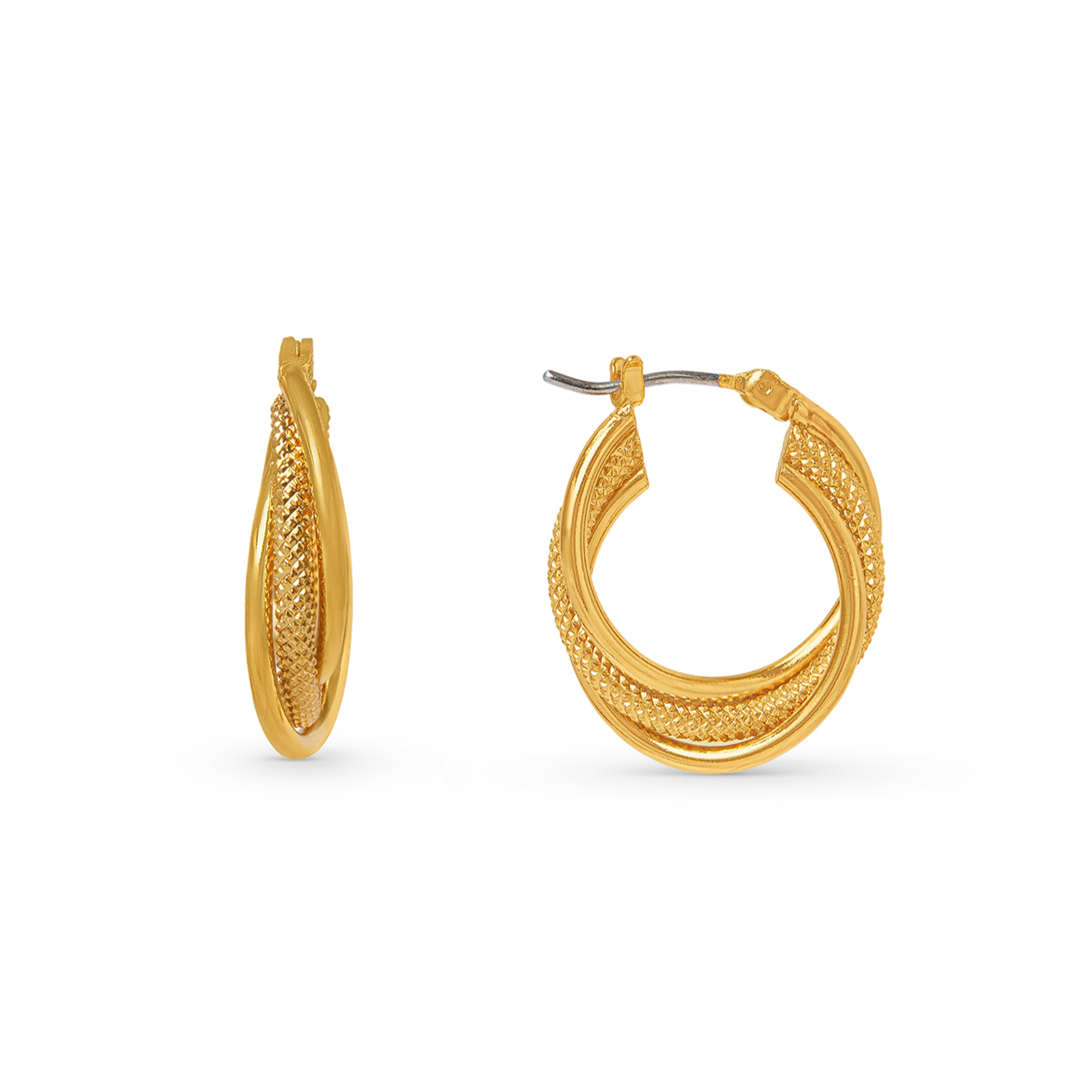 Interlocking Textured Small Hoop Earrings - Orelia London