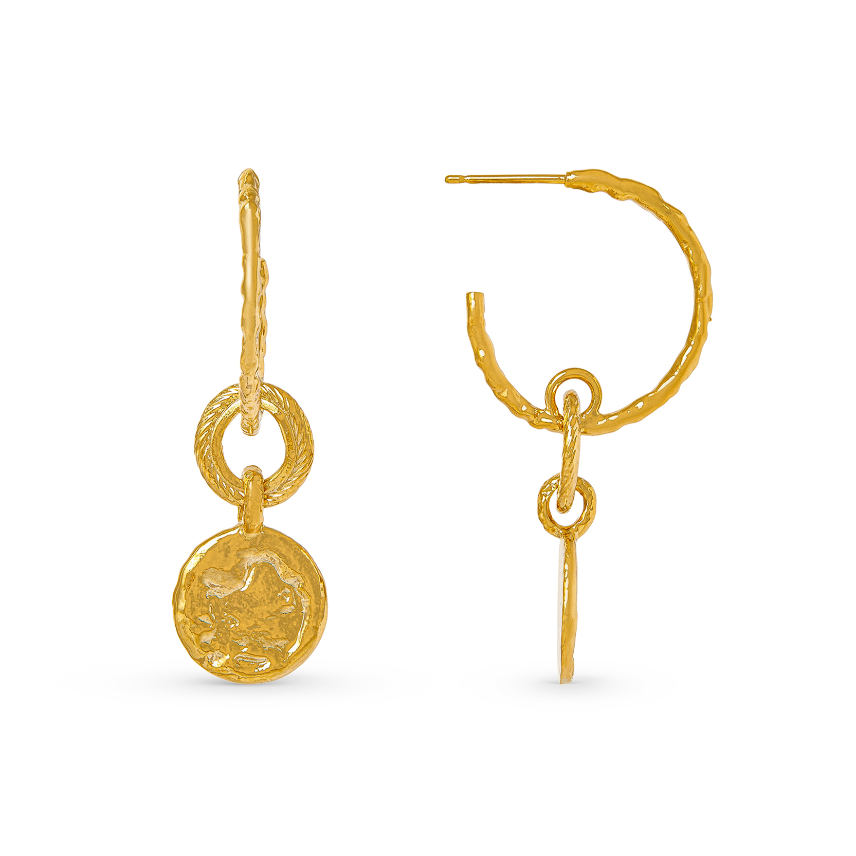 Molten Coin Hoop Drop Earrings - Orelia London