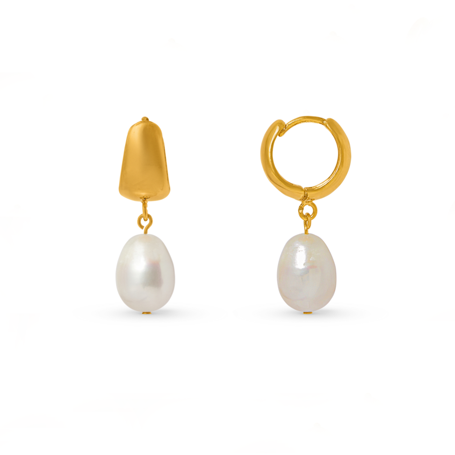 Domed Pearl Drop Huggie Hoop Earrings- Gold - Orelia London