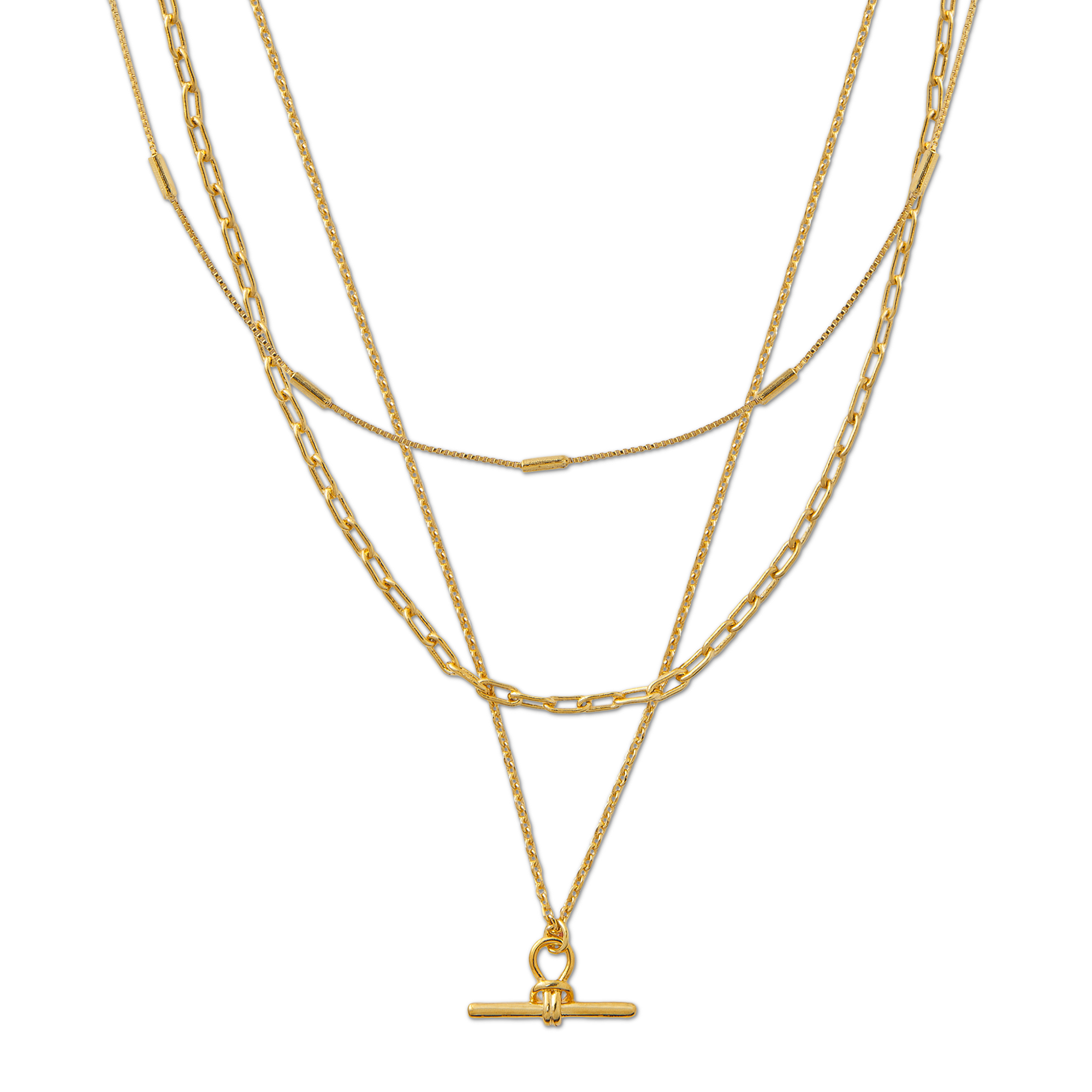 Dainty T-Bar 3-Row Necklace - Orelia London