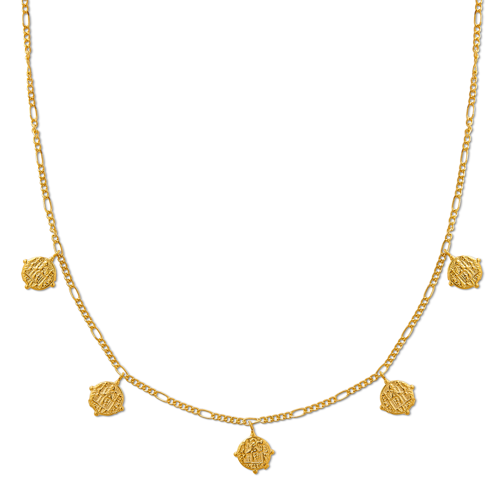 Multi Coin Figaro Drop Necklace - Orelia London