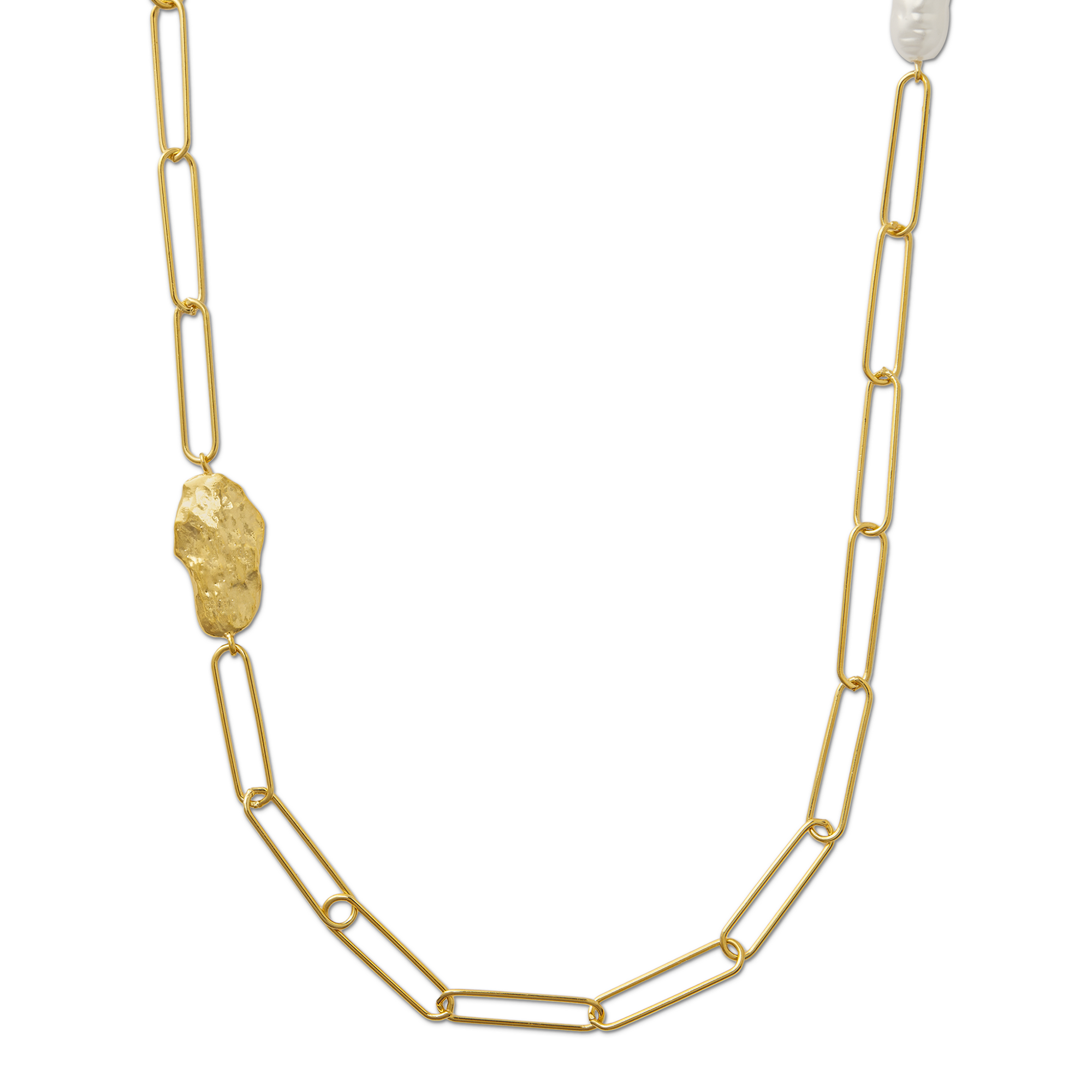 Pearl & Molten Asymmetric Long Necklace - Orelia London