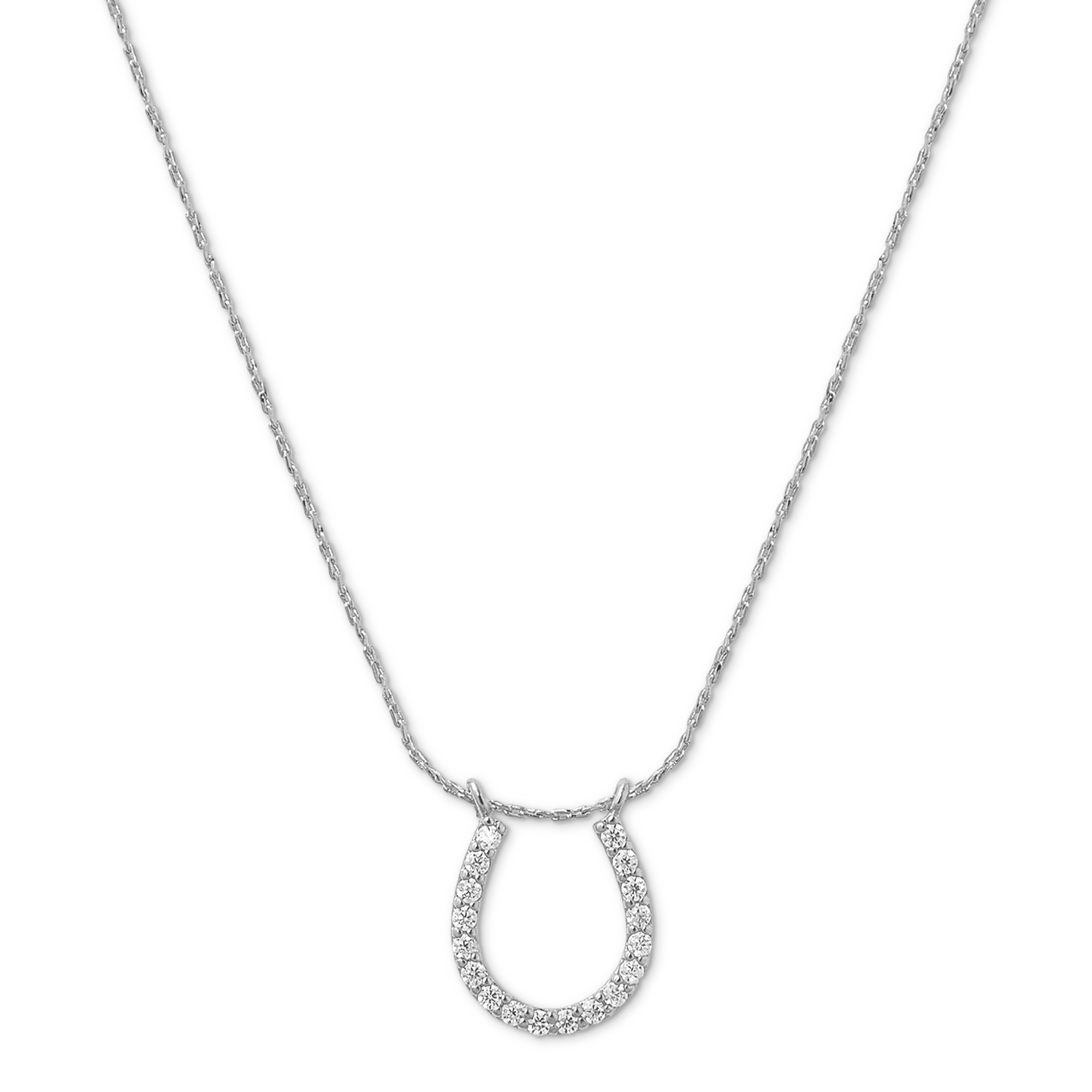 Lucky Horseshoe Pave Charm Necklace - Silver - Orelia London