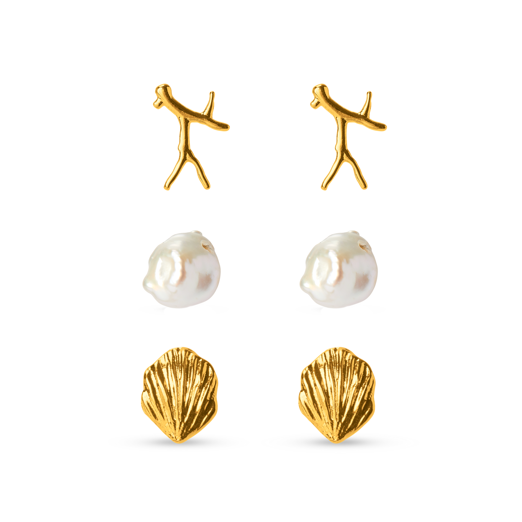 Statement Shell & Pearl Stud Multi Pack - Orelia London