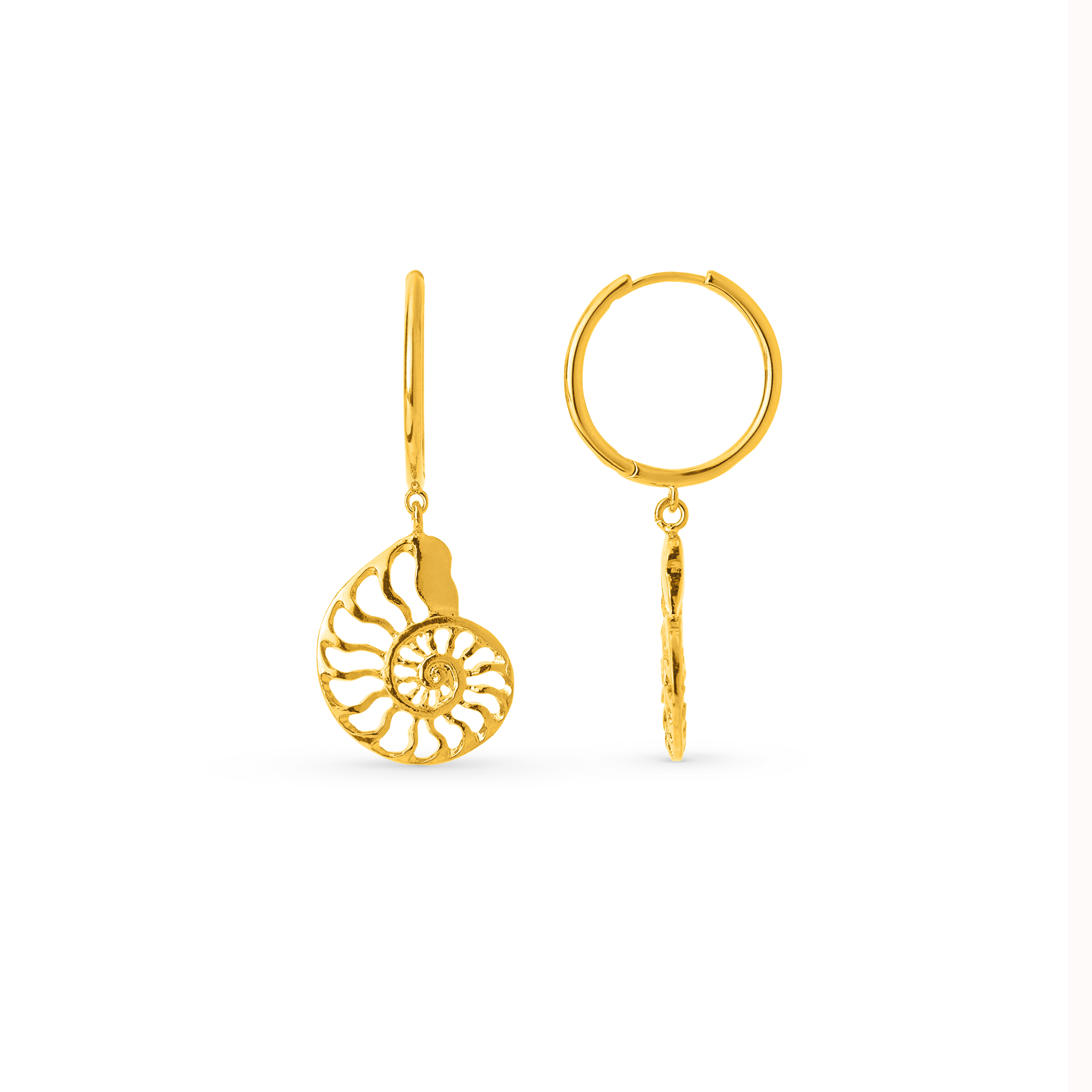 Statement Open Ammonite Drop Hoop Earrings - Gold - Orelia London