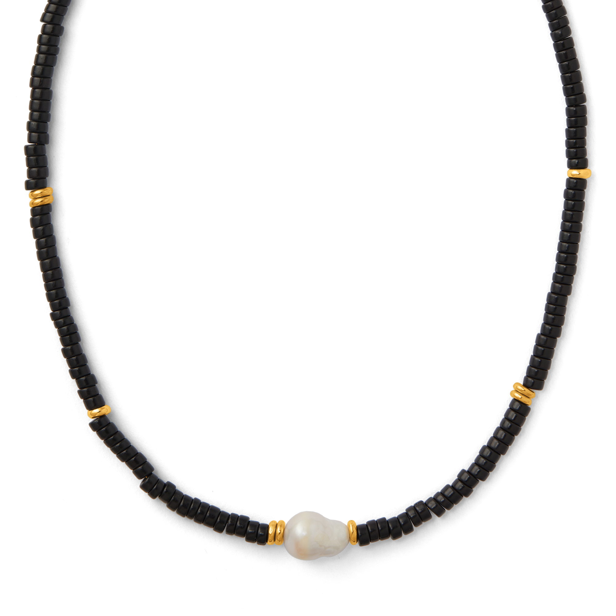 Stationed Pearl Bead Necklace - Black - Orelia London