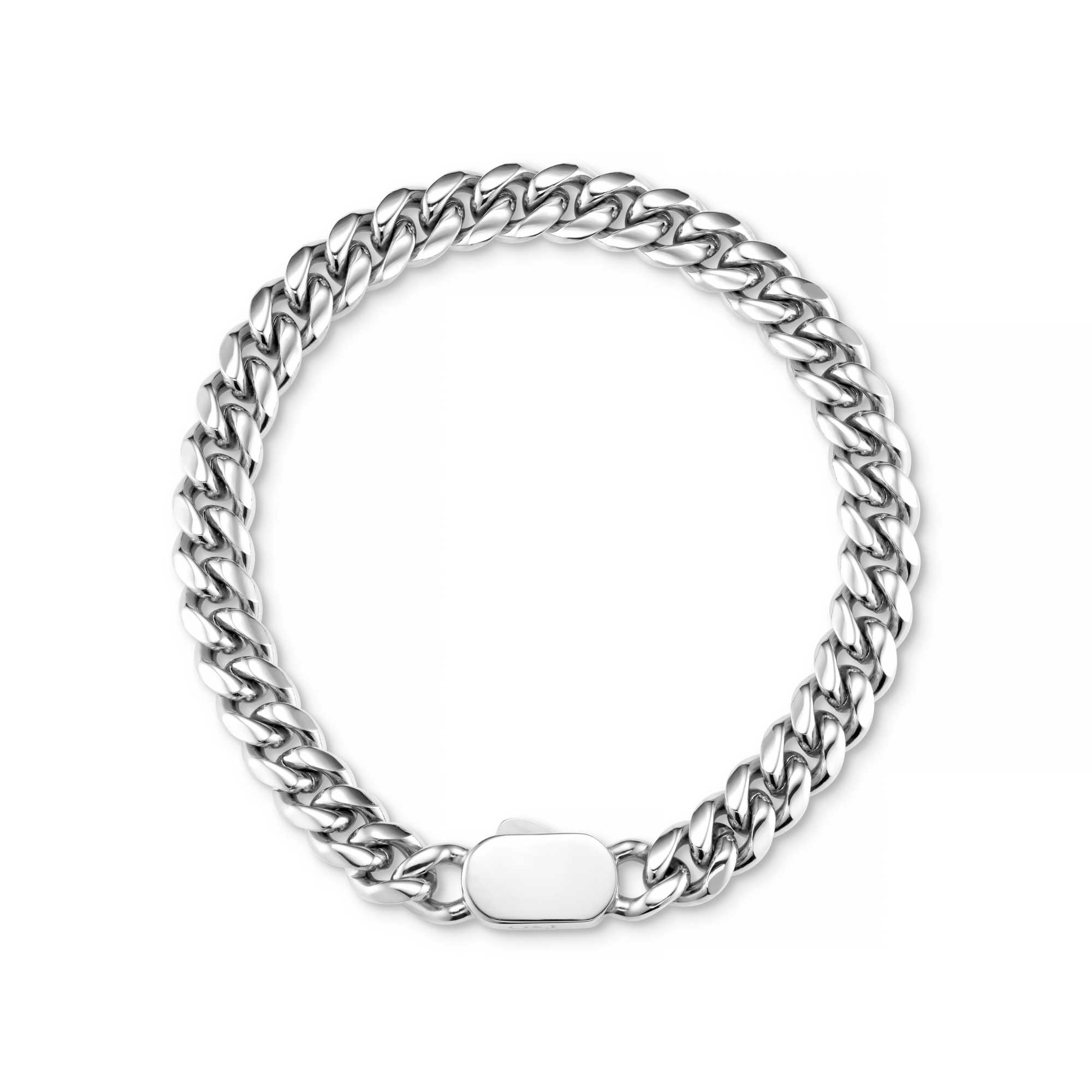 Chunky Flat Curb & Solid Clasp Bracelet - Silver - Orelia & Joe