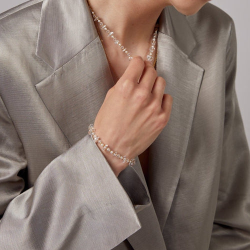 Orelia Crystal & Bar Link Chain Bracelet, Gold/Grey