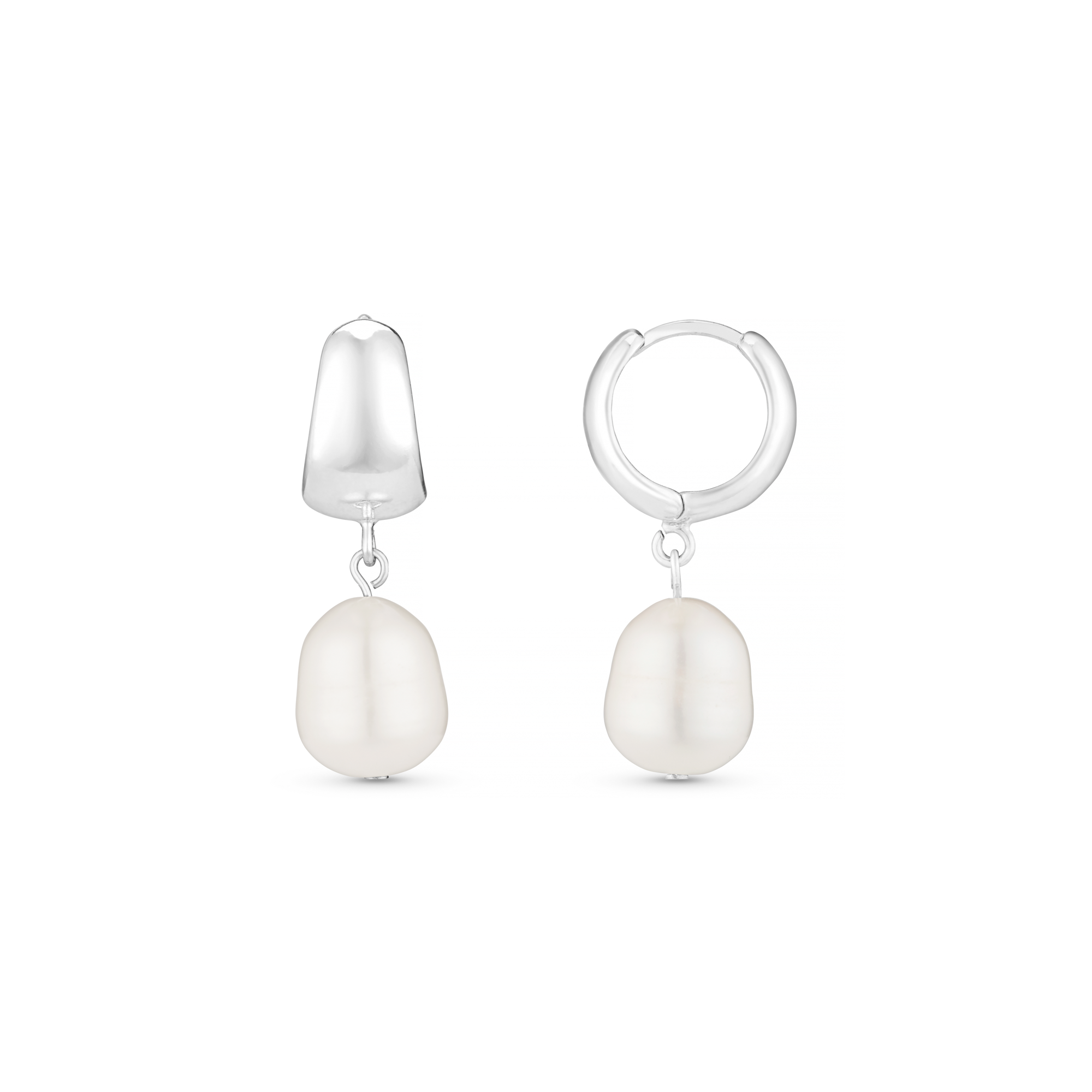 Domed Pearl Drop Huggie Hoop Earrings - Silver - Orelia London