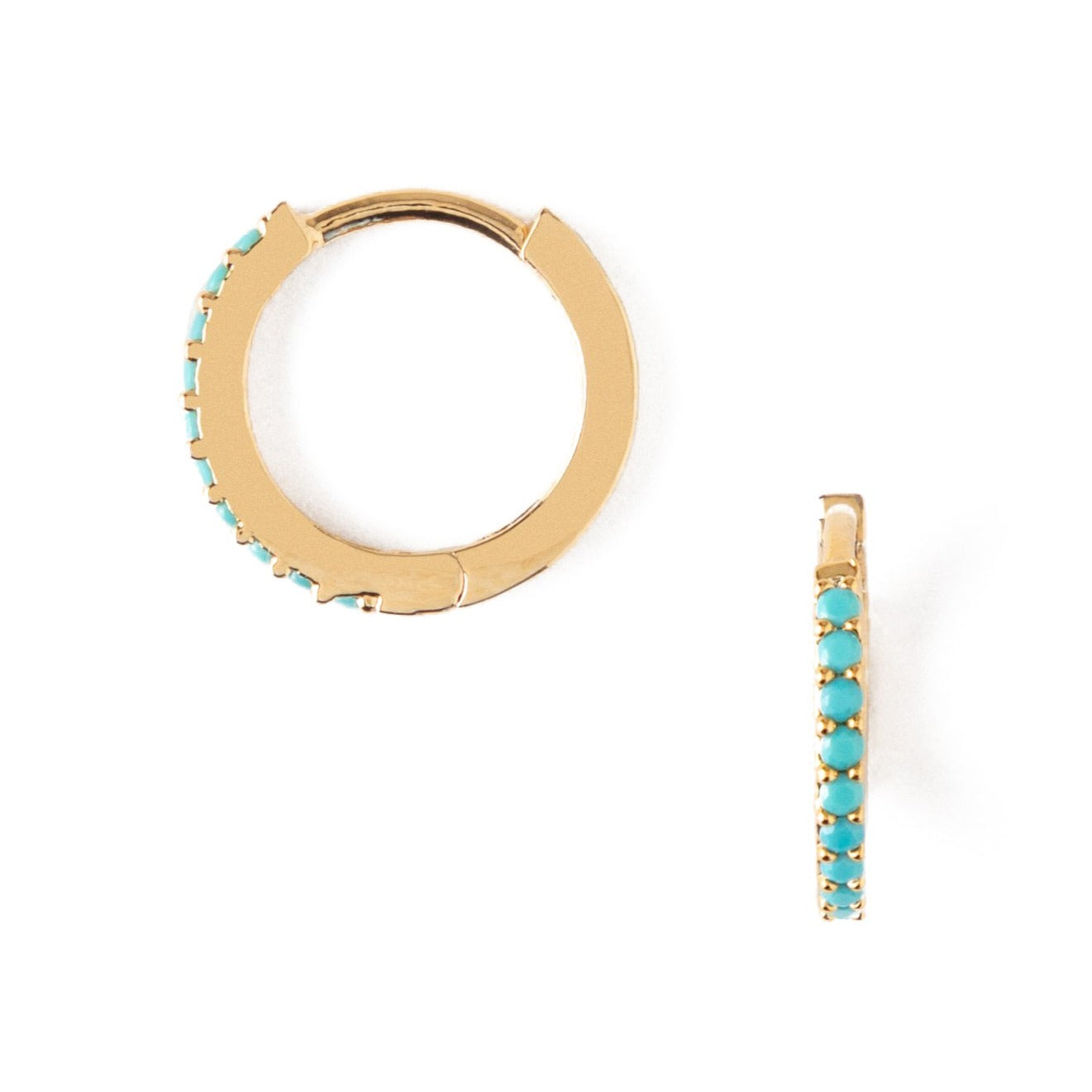 Mini Turquoise Pavé Huggie Hoop Earrings - Gold - Orelia London