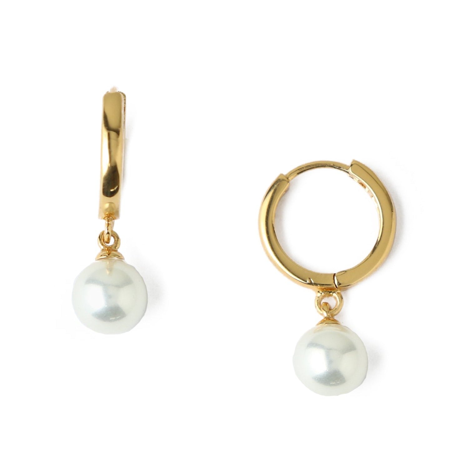 Pearl Drop Huggie Hoop Earrings - Gold - Orelia London