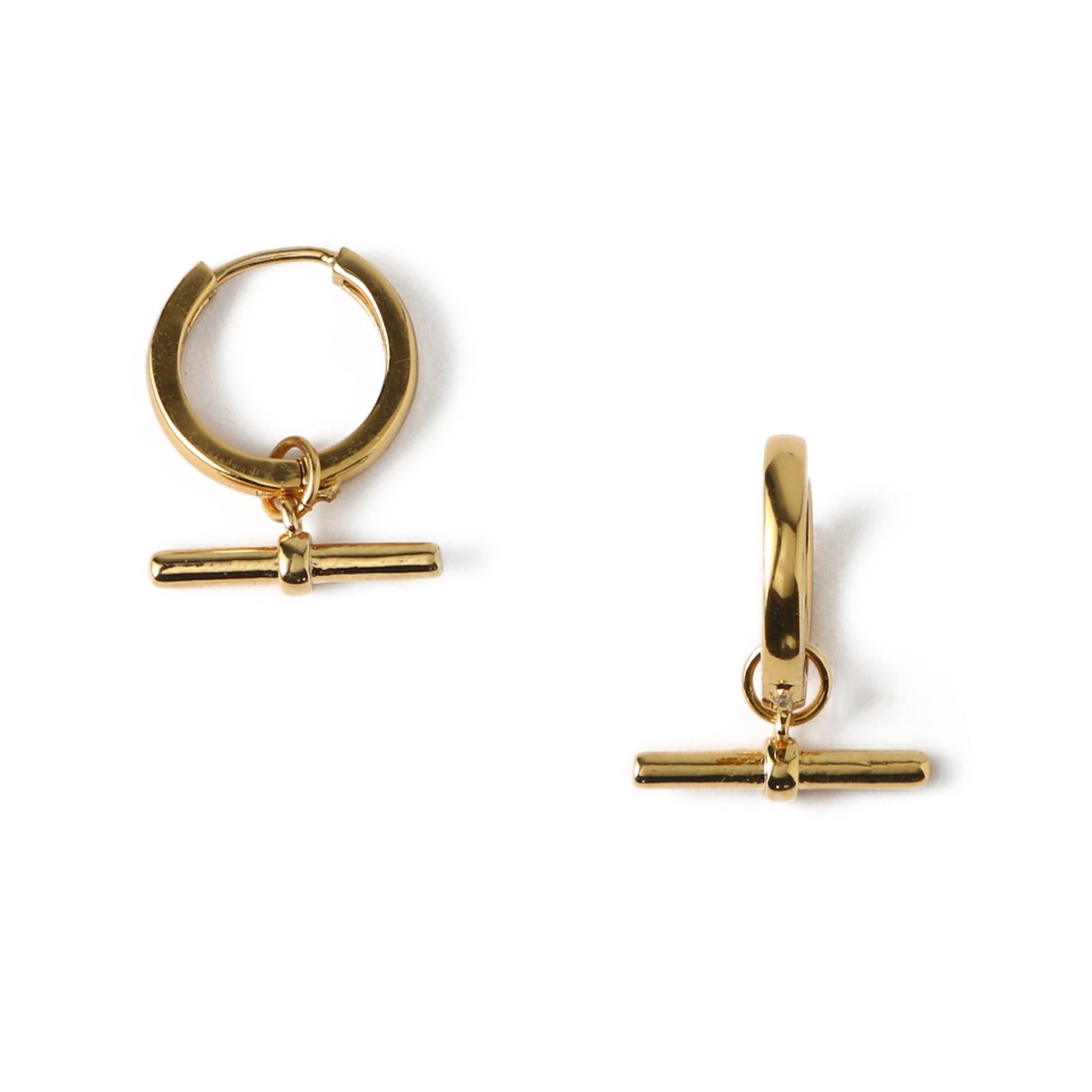 Image of T-Bar Drop Huggie Hoop Earrings - Gold