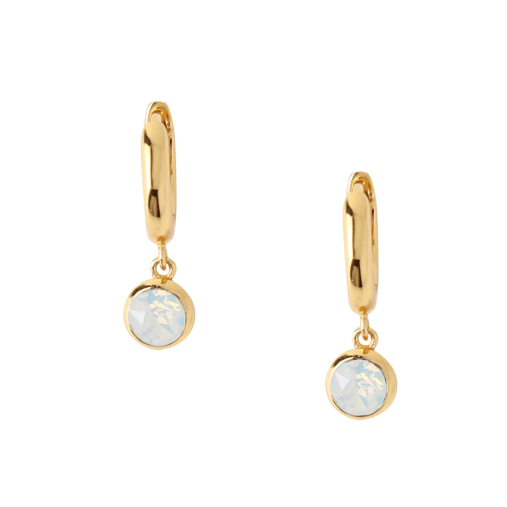 White Opal Drop Huggie Hoop Earrings Made With Swarovski Crystals - Gold - Orelia London