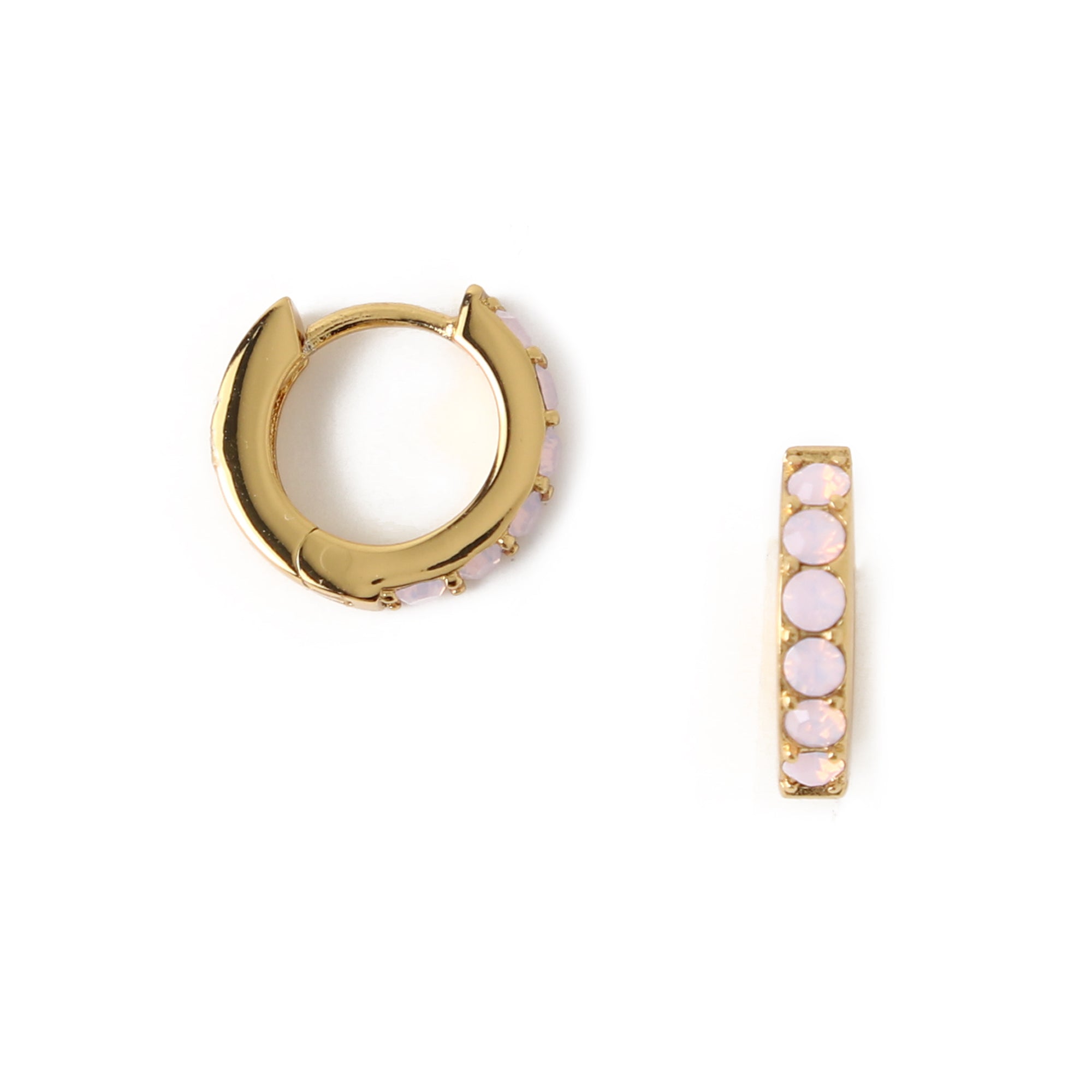 Rose Water Opal Huggie Hoop Earrings Made With Swarovski Crystals - Gold - Orelia London