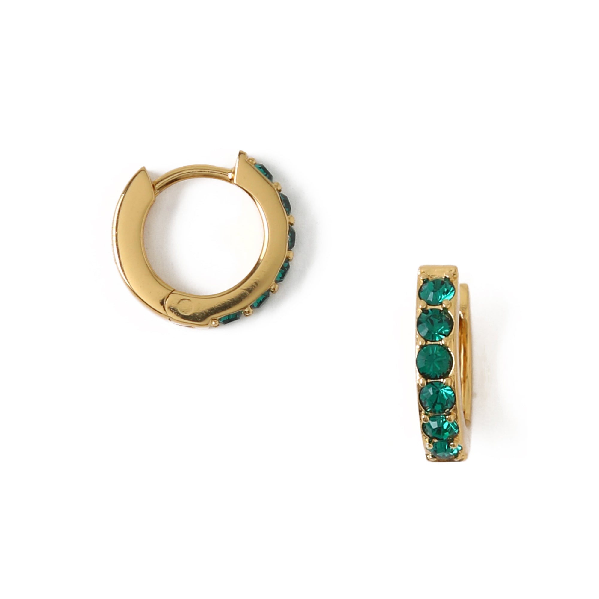 Emerald Huggie Hoop Earrings Made With Swarovski Crystals - Gold - Orelia London