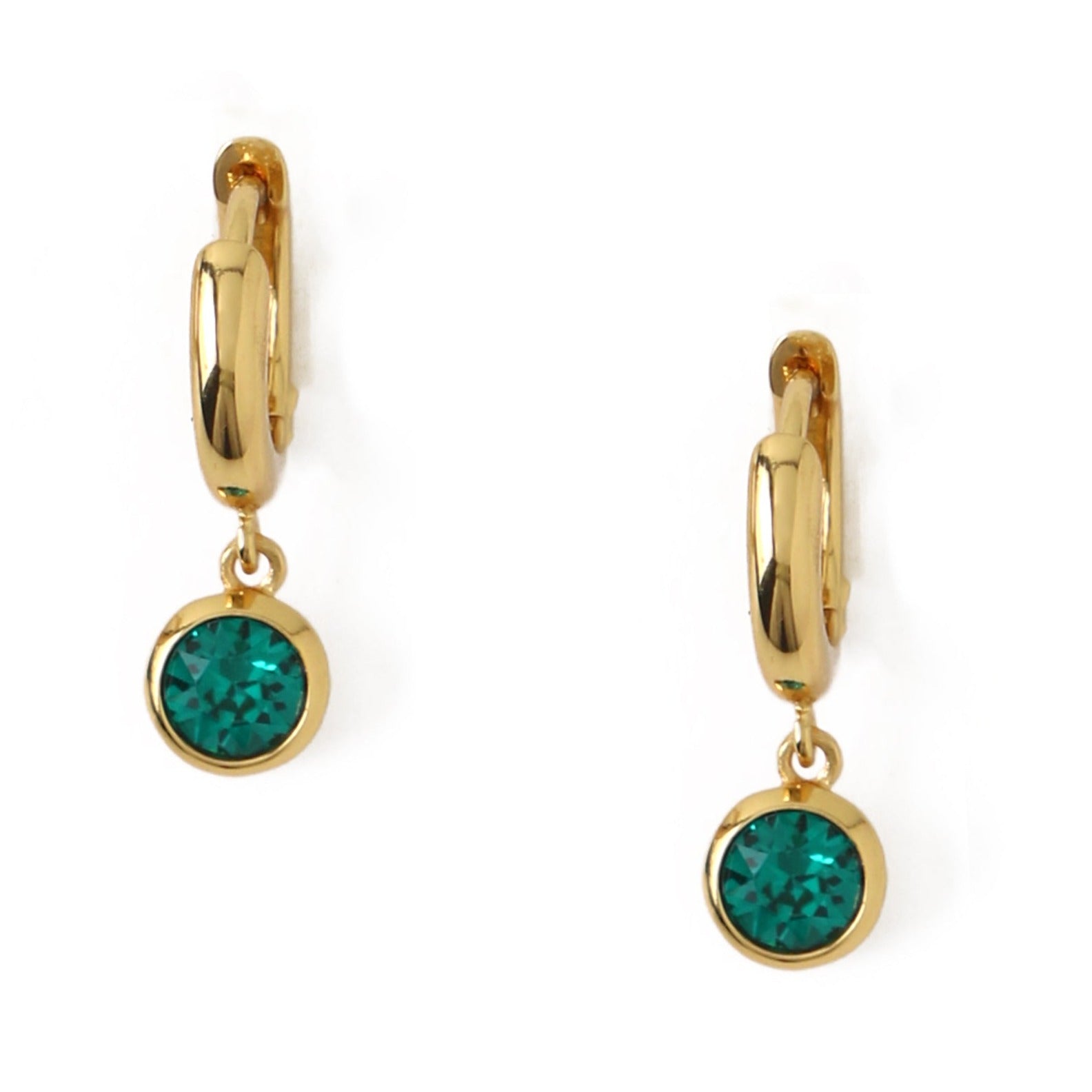 Emerald Drop Huggie Hoop Earrings Made With Swarovski Crystals - Gold - Orelia London